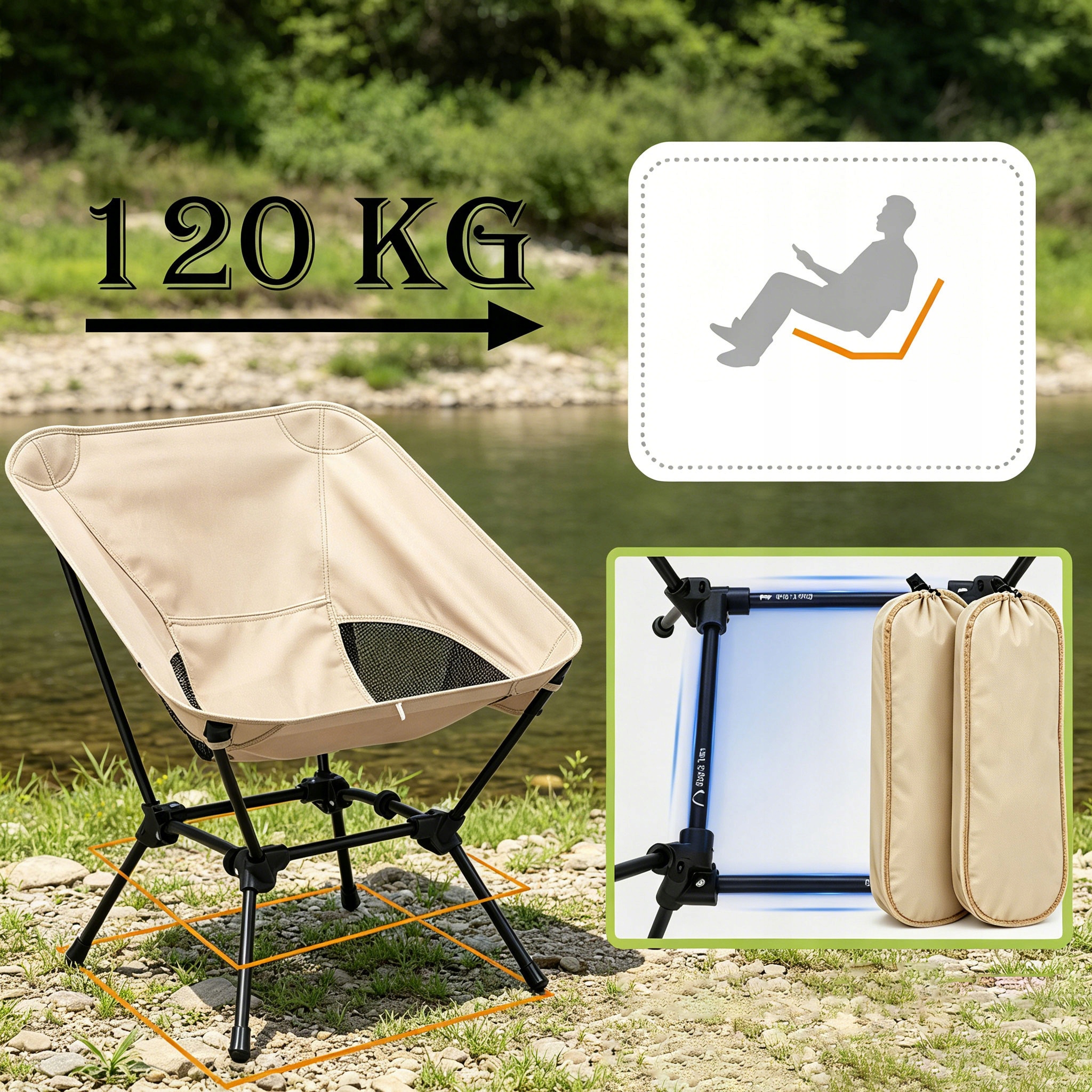 SULANKSTAMAS TURISTINIS KEMPINGO KĖDĖS, LENGVAS ŽVEJYBĖS KEMPINGAS 120 KG