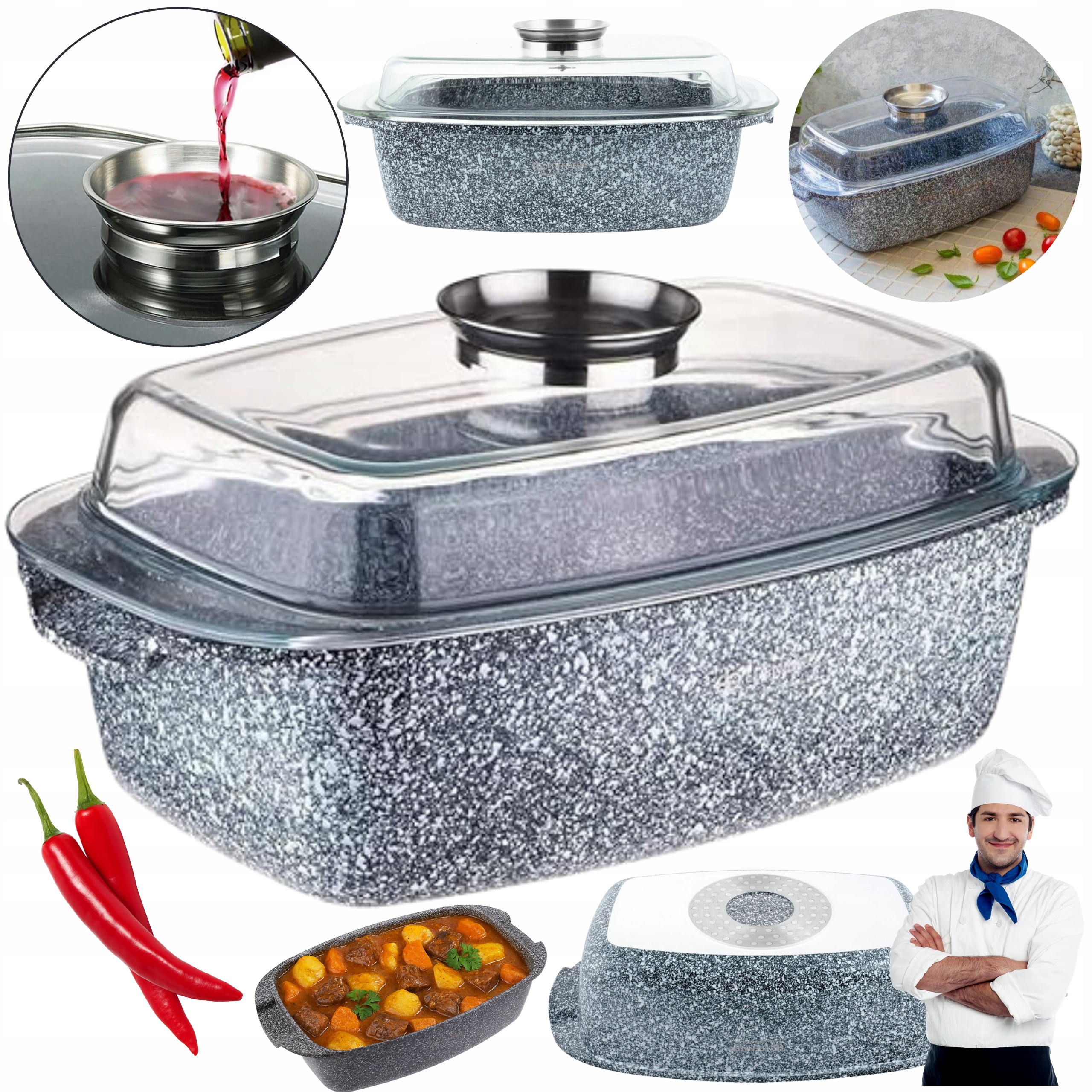 PRAKTINĖ MARMURO keptuvė 5,5 l 32 cm žąsų kepimo mašina, skirta DUJŲ INDUKCIJAI
