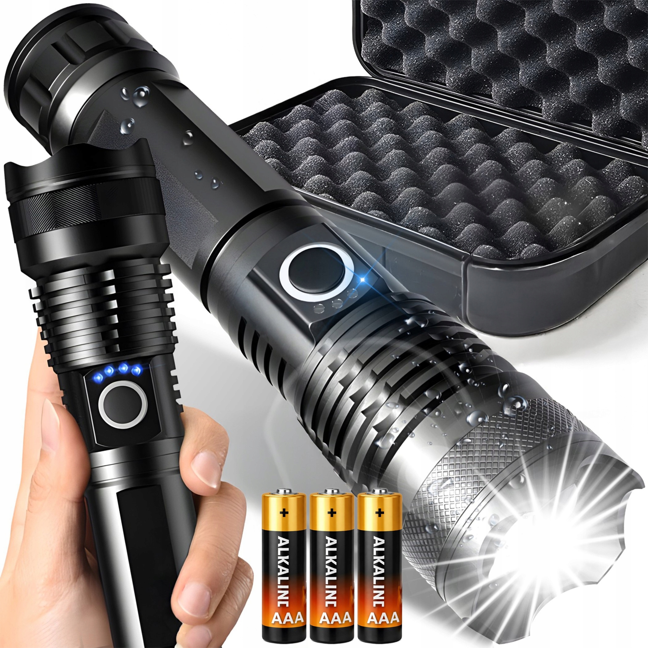 GALINGA LED TAKTINĖ LEMPA, 5 REŽIMAI SURVIVAL CREE USB DĖKLĖS Akumuliatorius