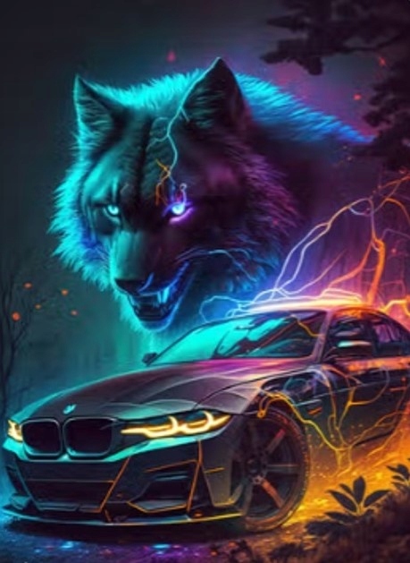 Deimantinis siuvinėjimas Mozaika Deimantinis dažymas Automobilis Vilkas Neonai 30x40cm