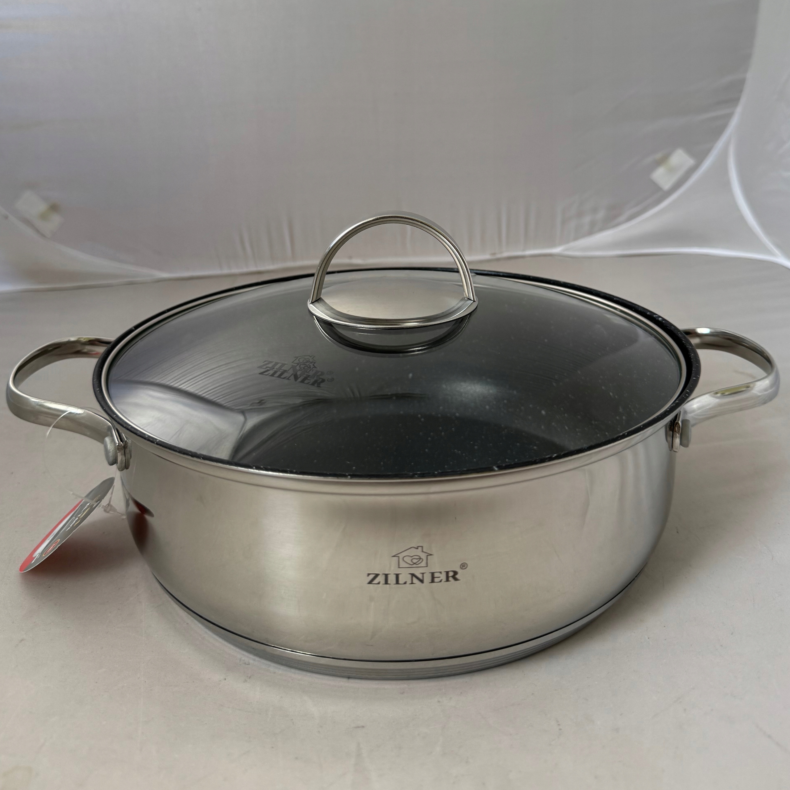 DIDELIS KIETAS PUODAS PLATUS PADAŽAS SU MARMURO DANGA 26cm 5,0L