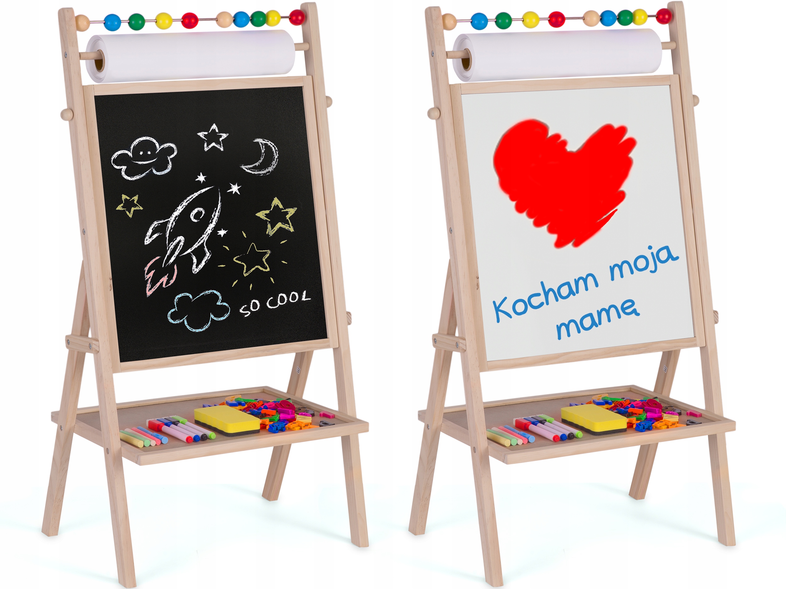 DVIpusė MAGNETINĖ MAGNETINĖ KREIDOS LENTA + POPIERIUS IR PRIEDAI