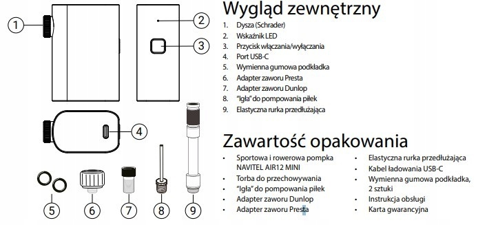 Navitel Air 12 MINI kompresorius, šviesos siurblys be laidų, žvyrkelio dviratis