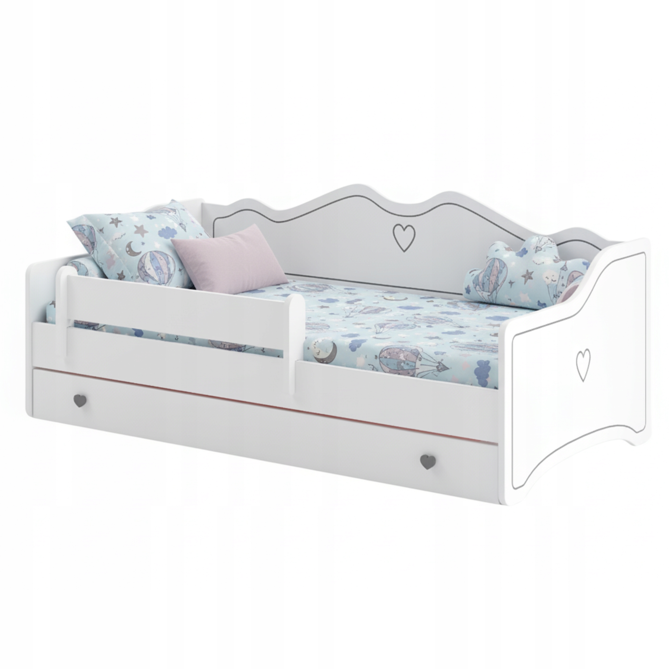 Sofa Vaikiška lova 160x80, balta, viengubas turėklas, čiužinys EMMA-DREAM
