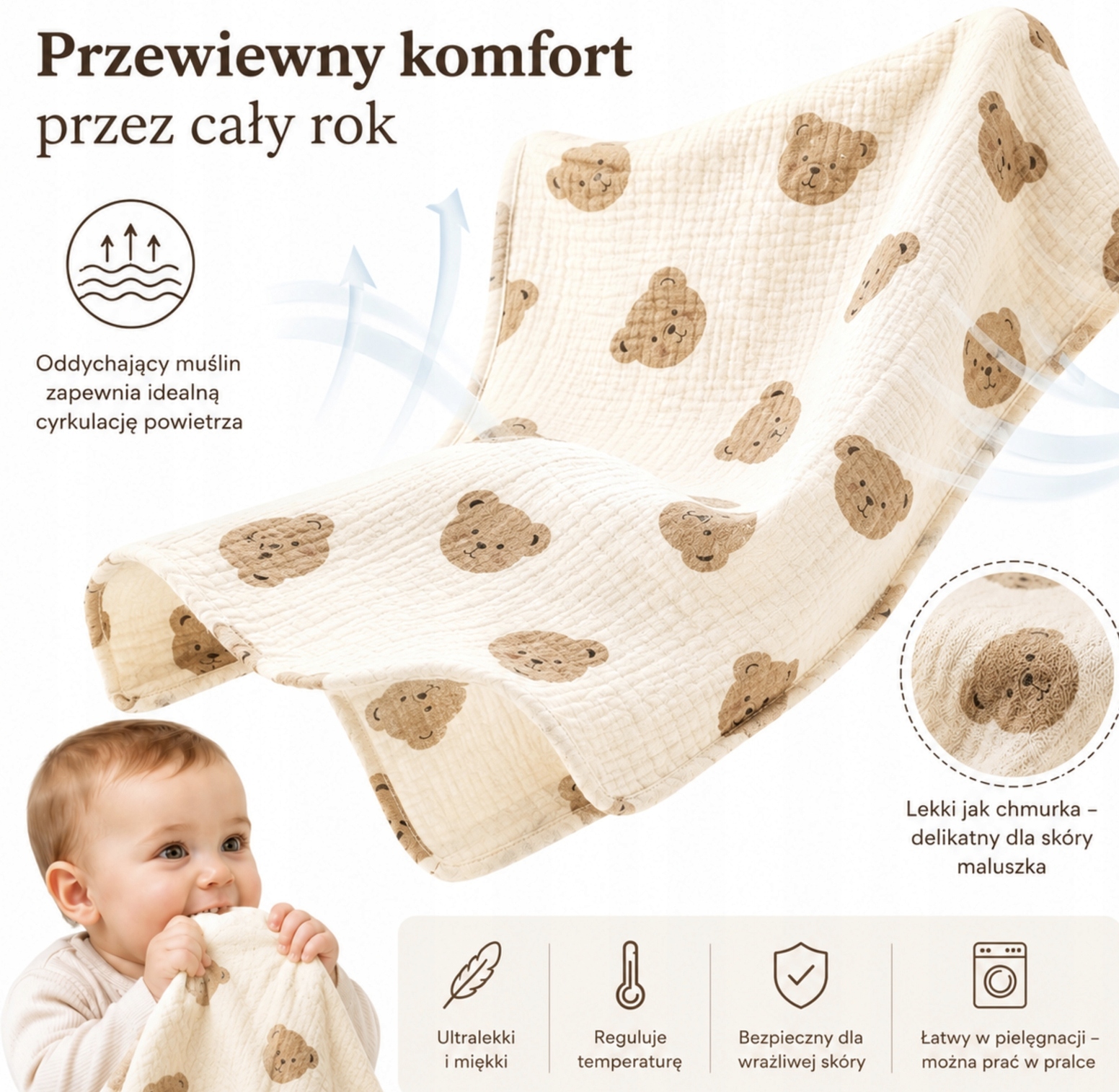 PLONA MEDVILNINĖ MUSLININĖ ANTKLADĖ KŪDIKUI - 2 VIENŲ RINKINYS