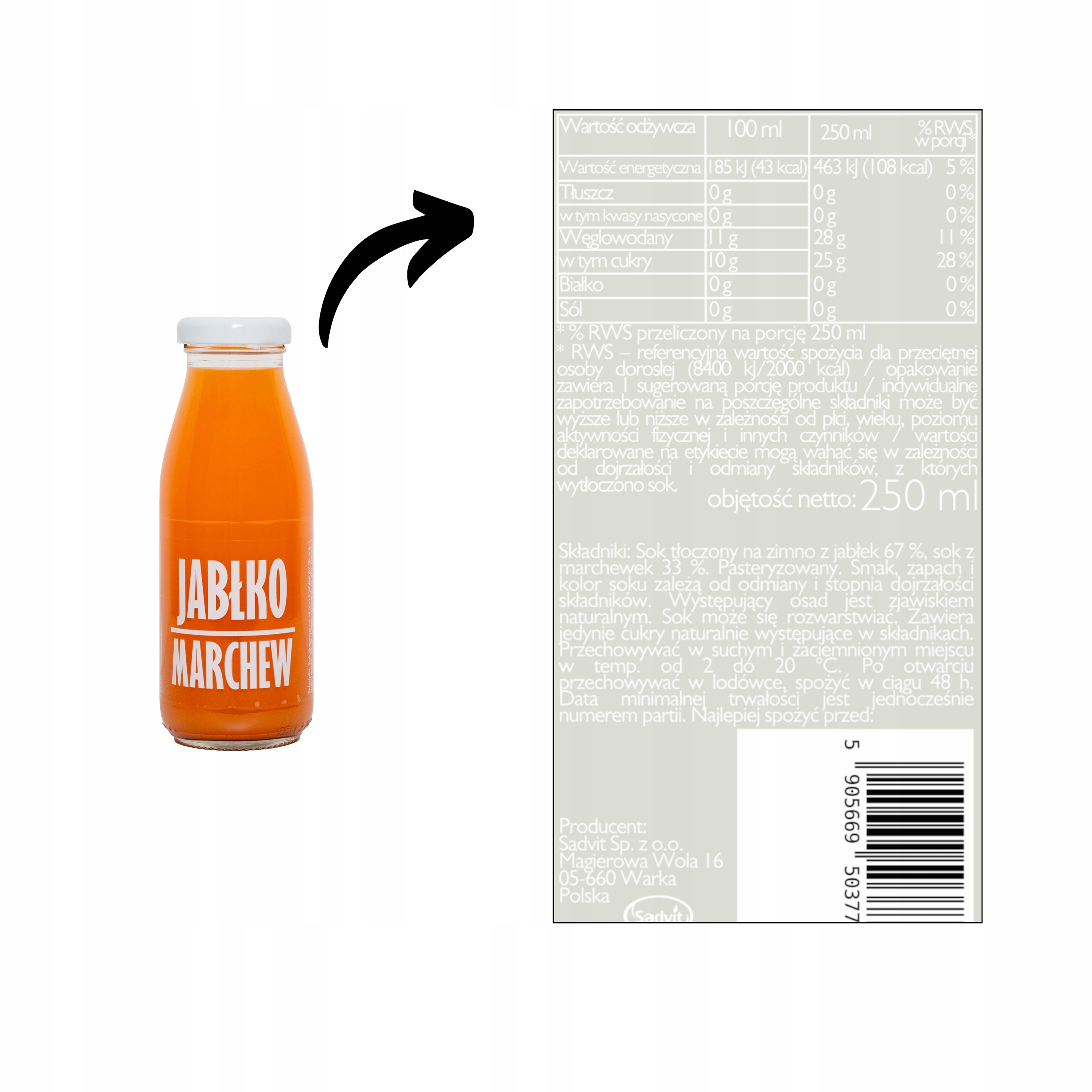 Obuolių morkų sultys 250ml, natūralios spaustos iš NFC obuolių ir morkų vaisių
