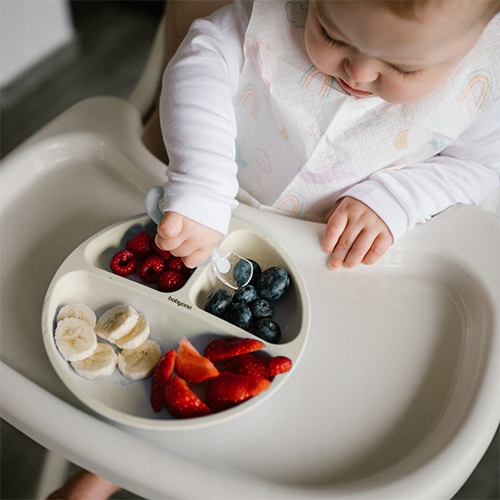 Dubuo ir lėkštė Silikoninių indų rinkinys su siurbtuku Babyono, smėlio spalvos