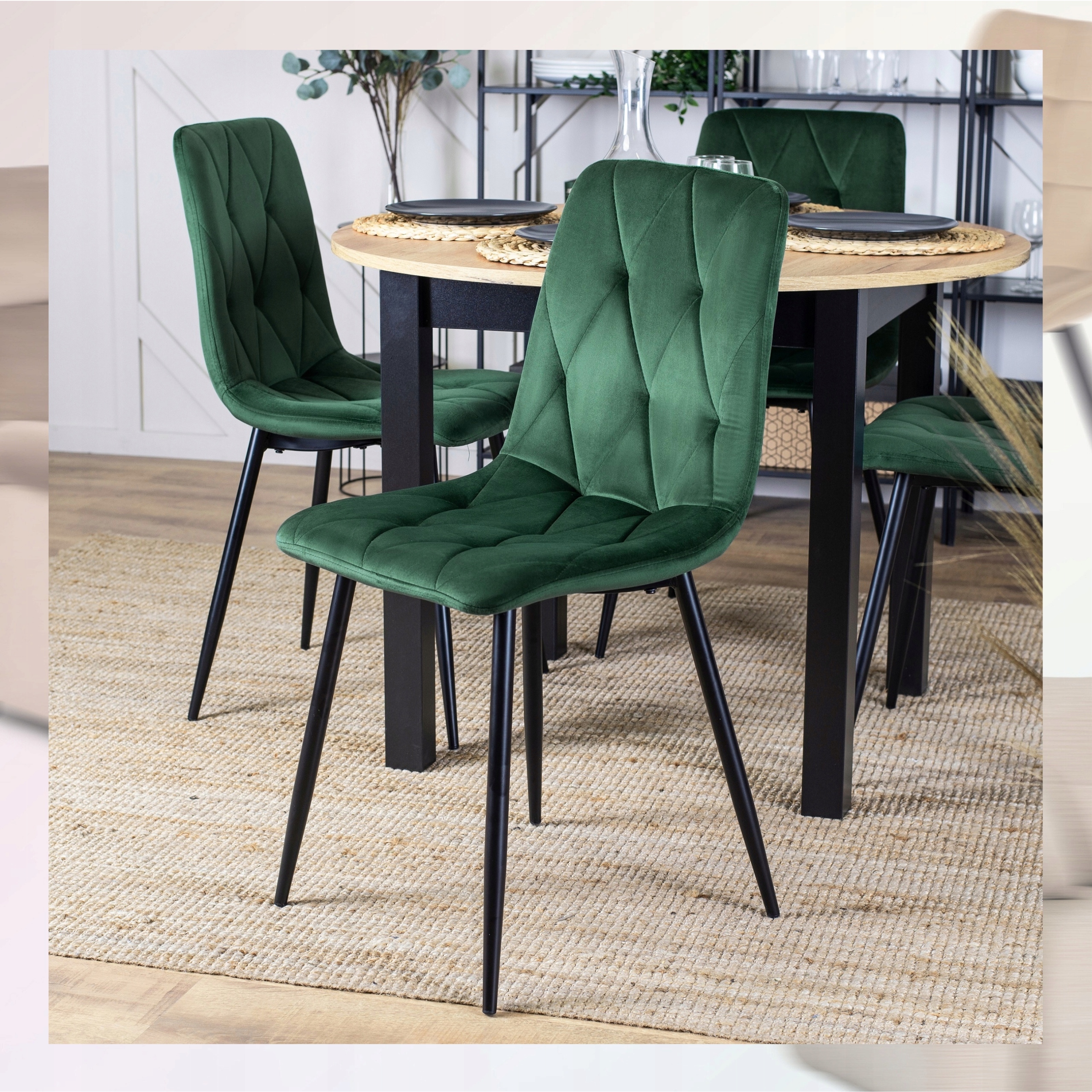 Minkšta veliūrinė virtuvės kėdė valgomojo svetainei Loft Green ROBIN