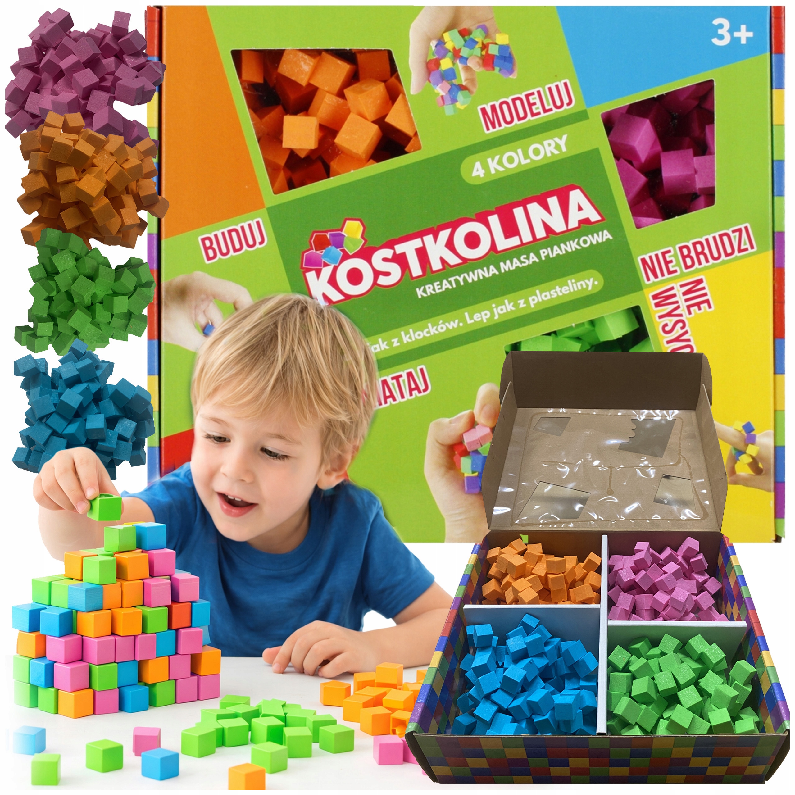 PLASTIKINĖ MASĖ Kostkolina VAIKAMS 4 SPALVŲ meno ir žaidimų žaislų rinkinys