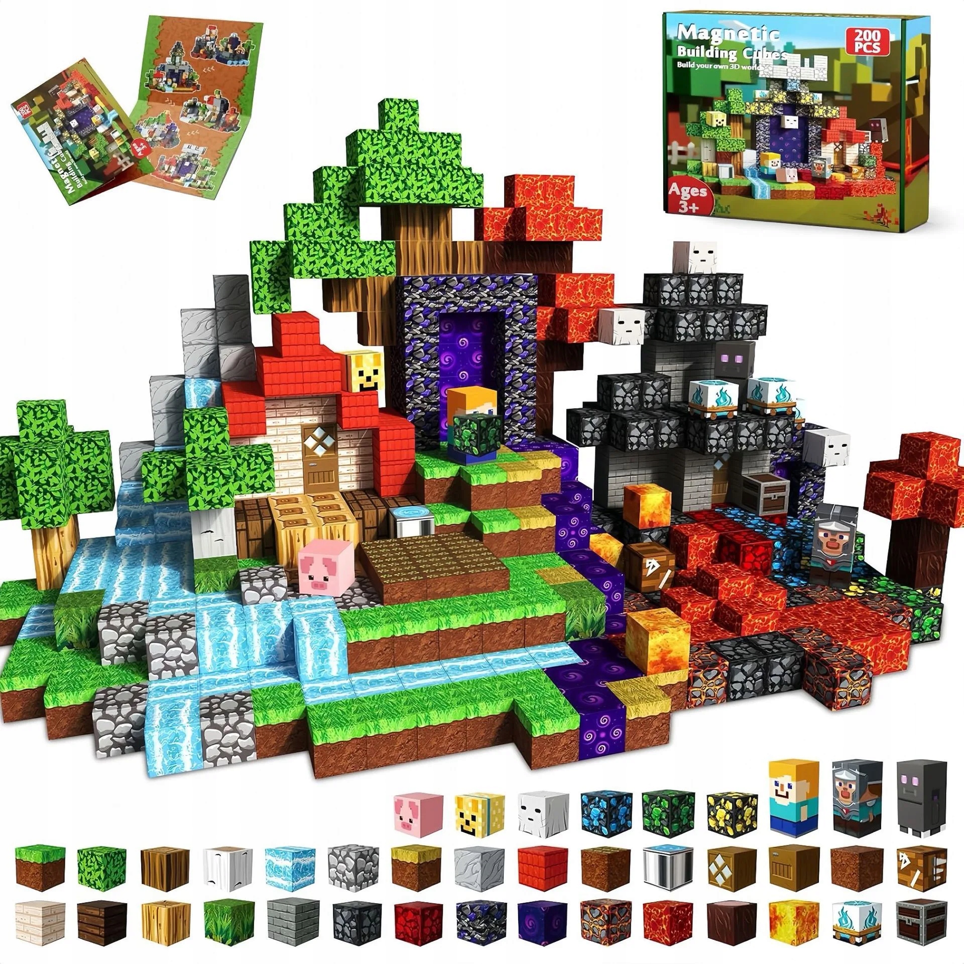 MAGNETINIAI BLOKAI MIX MINECRAFT 200 ELEMENTS RINKINYS KUBŲ BLOKAI