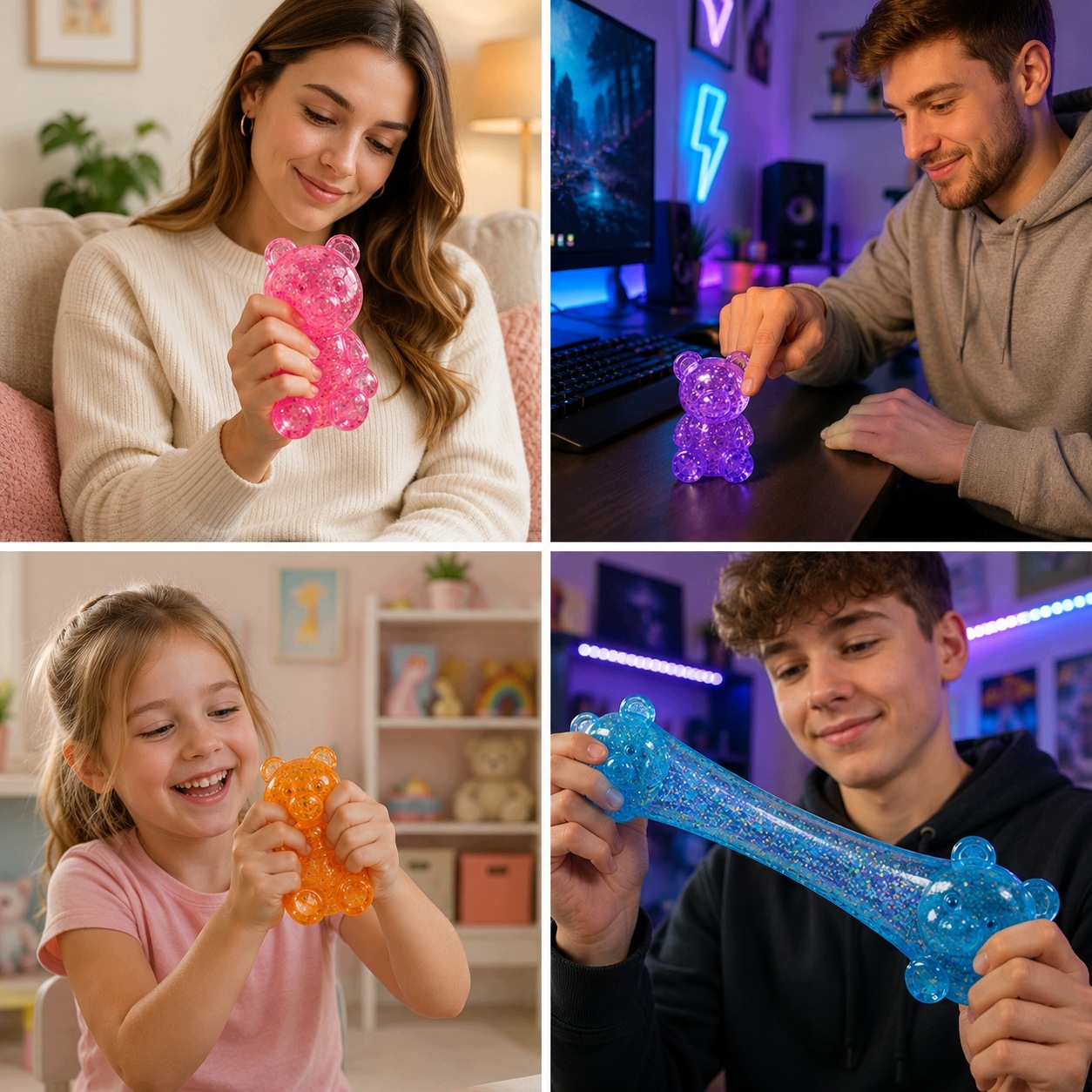 GNIOTEK SENSORY BEAR ANTISTRESS iš TikTok SQUISHY blizgančio žaislo