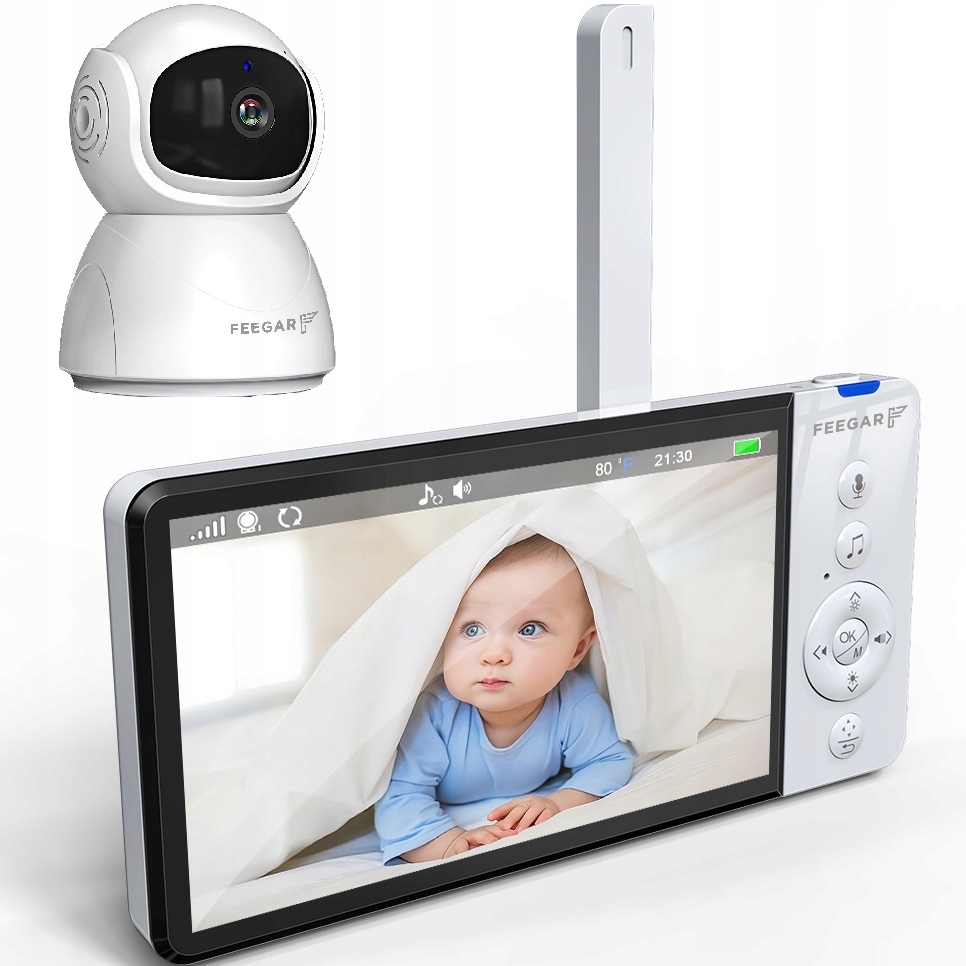 ELECTRONIC NANNY Feegar DVI kamera LCD 5 colių 5000 mAh ZOOM Įrašymas