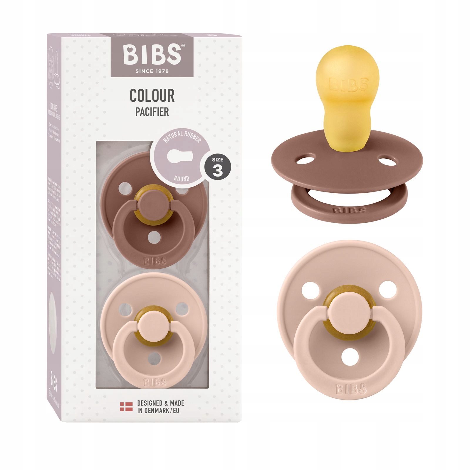 BIBS Color apvalus čiulptukas kūdikiui, 2 vnt. 18 m+ Dusty Woodchuck&Blush