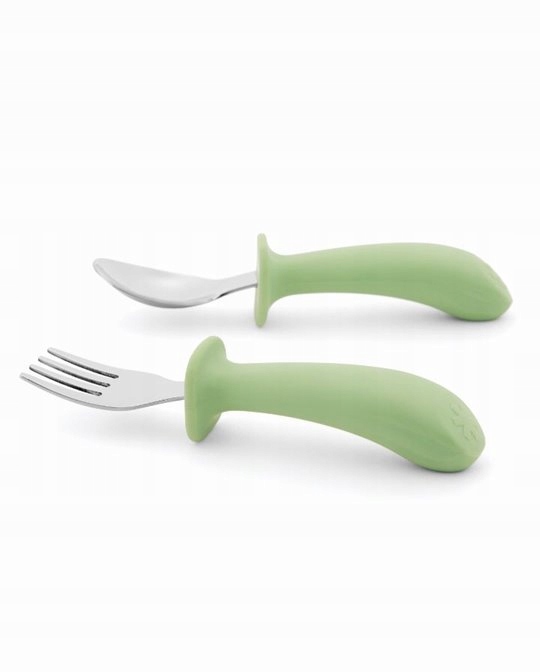 Skip Hop vaikiškų stalo įrankių šakutė ir šaukštas Green Besties Squa