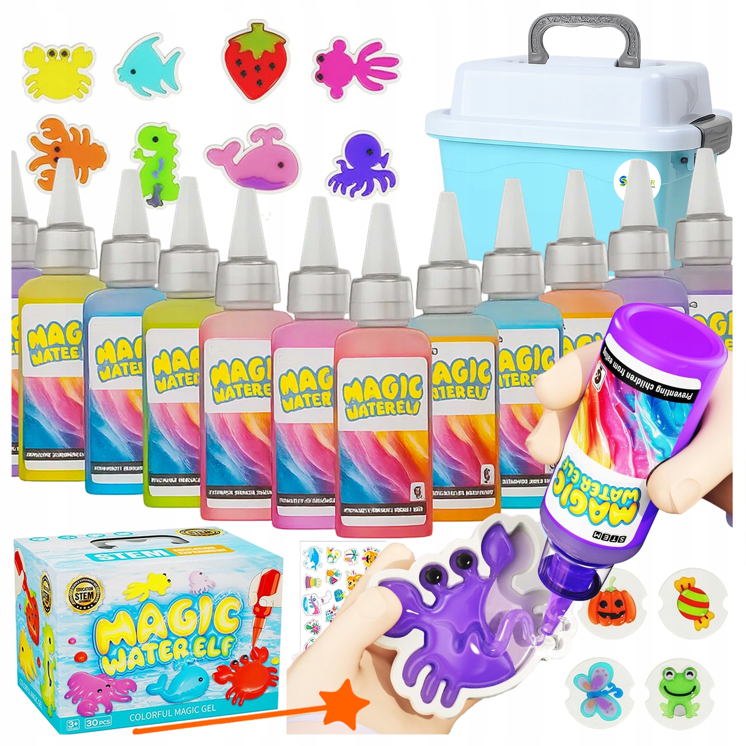KŪRYBINIS RINKINYS MAGICAL WATER ANIMALS BOX GEL PELIETI DAŽAI