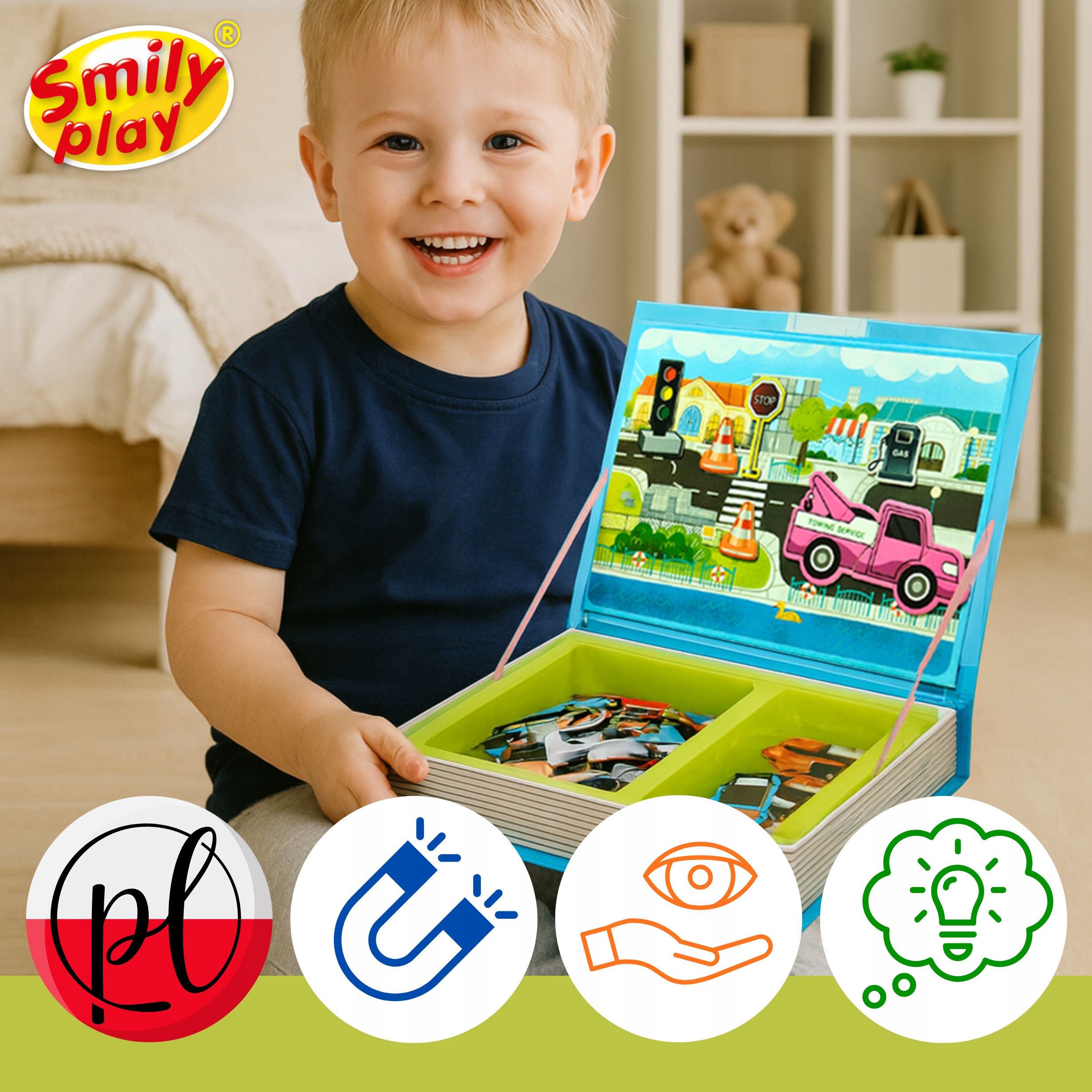 Magnetinės dėlionės Vehicles Automobiliai Smily Play knyga vaikams 3+ Dėlionė