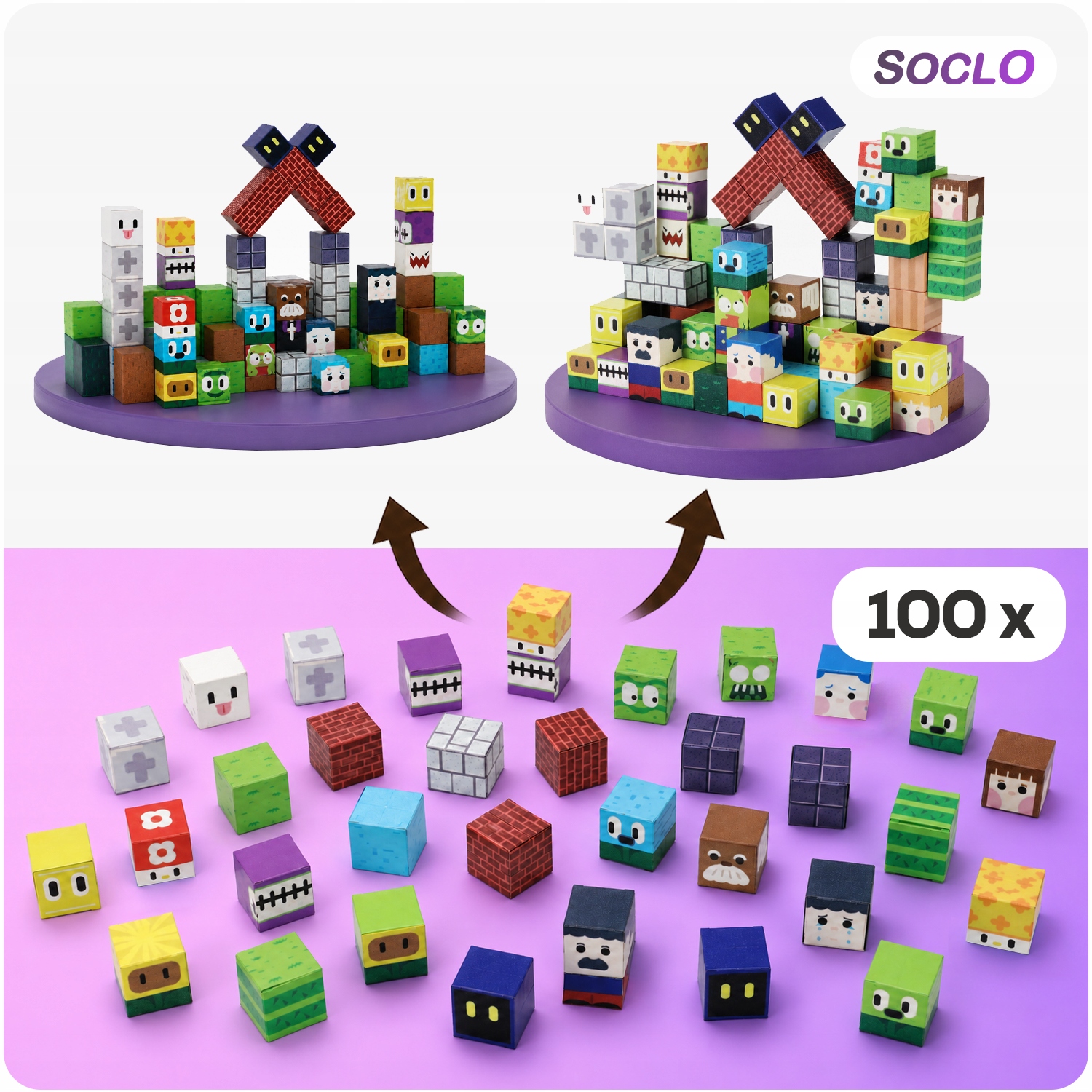 MAGNETINIAI KONSTRUKCINIAI BLOKAI KUBAI PIKSELIAI 3D kubeliai 100 vnt.