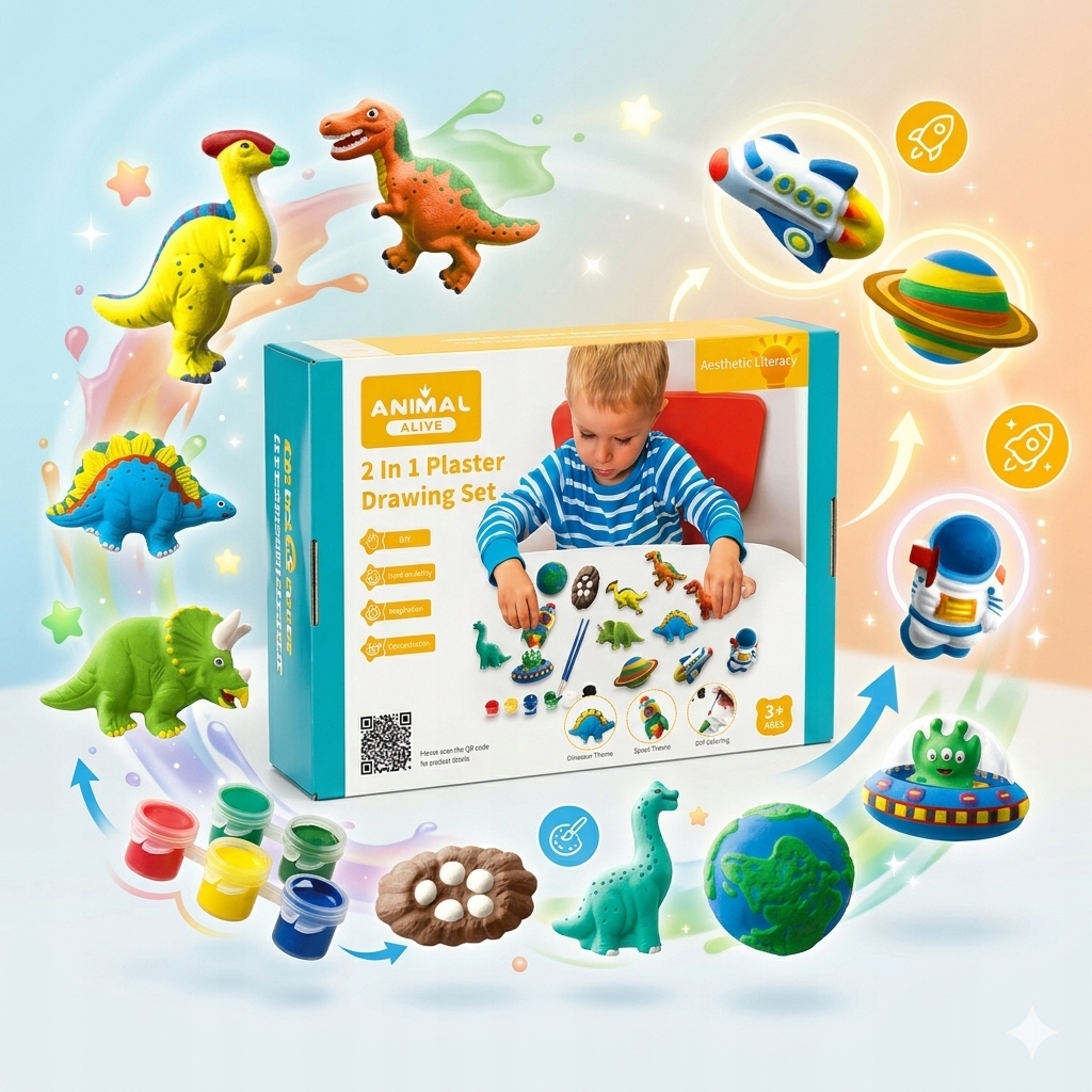 Rinkinys vaikiškoms 3D dinozaurų figūroms dažyti