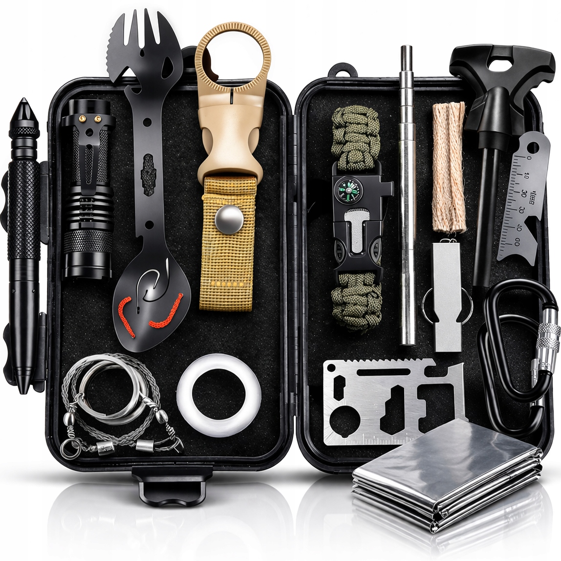 SURVIVAL MILITARY SURVIVAL DAUGIASIS ĮRANKIŲ RINKINYS 18 viename XXL dėkle