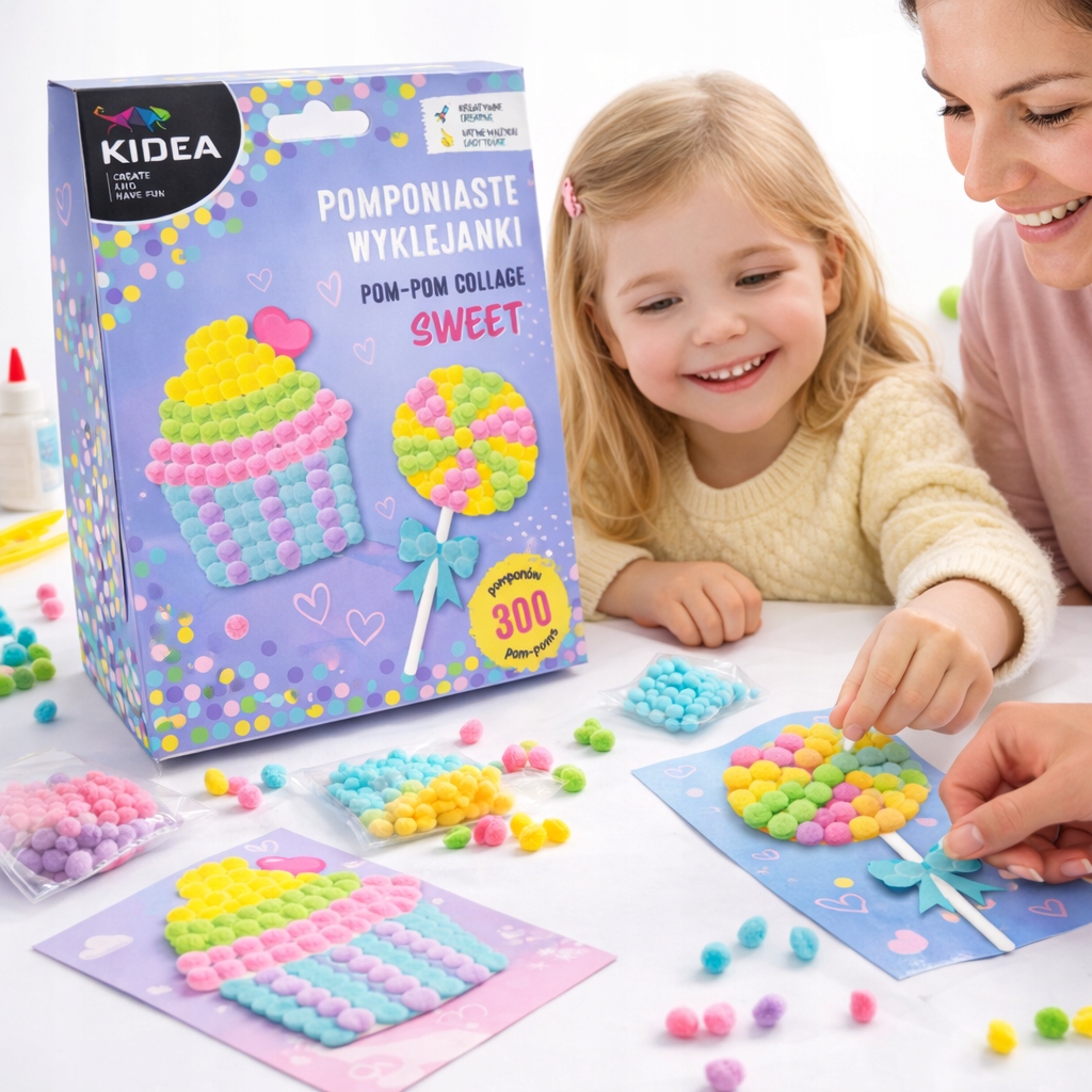KŪRYBINIS POMPOMŲ LAZDŲ RINKINYS SWEET LOLLEY CUBBIN 300 POMPOMS