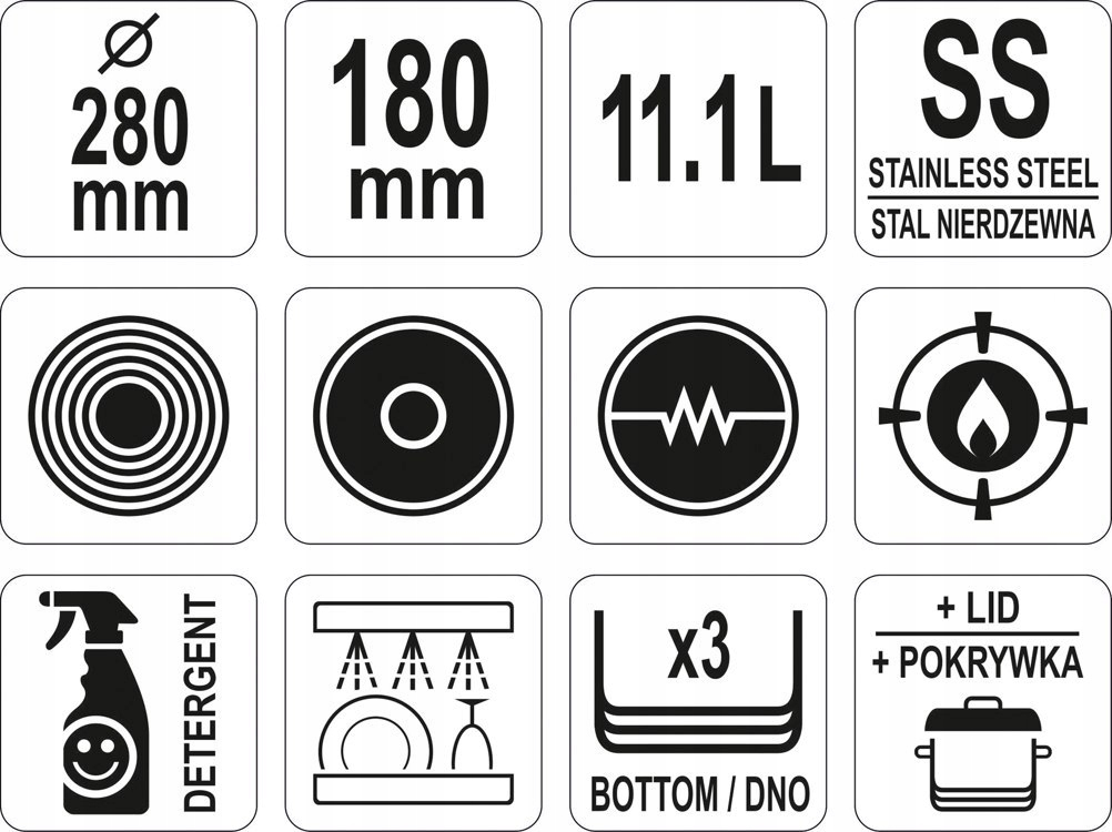 VIDUTINIS PUODAS Yato su dangteliu 11,1 L 28x18 cm nerūdijančio plieno indukcijai