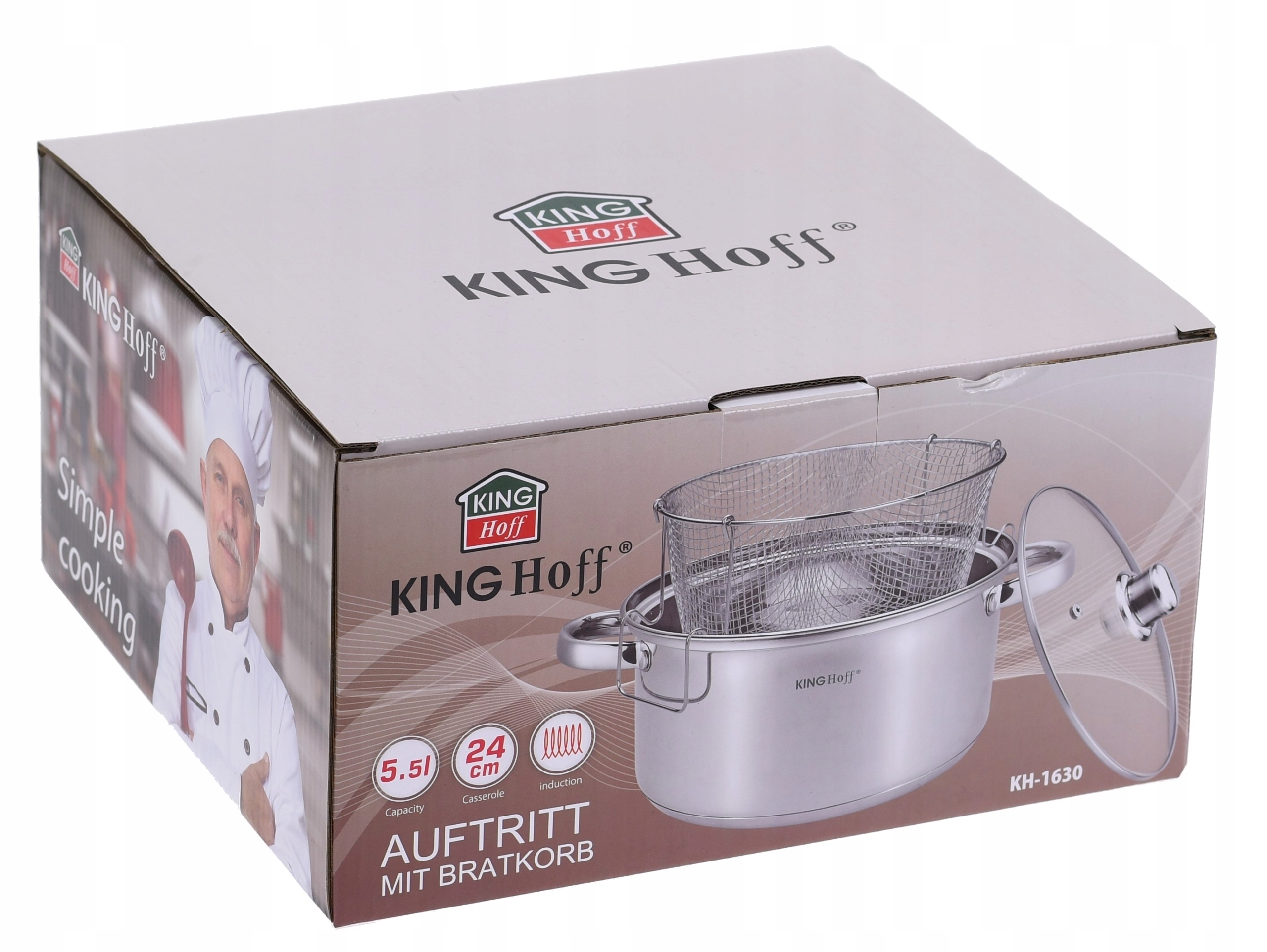Puodas su koštuku kepti 5,5l gruzdintoms bulvytėms, vištienos spurgoms, 24cm, DUJŲ INDUKCIJA