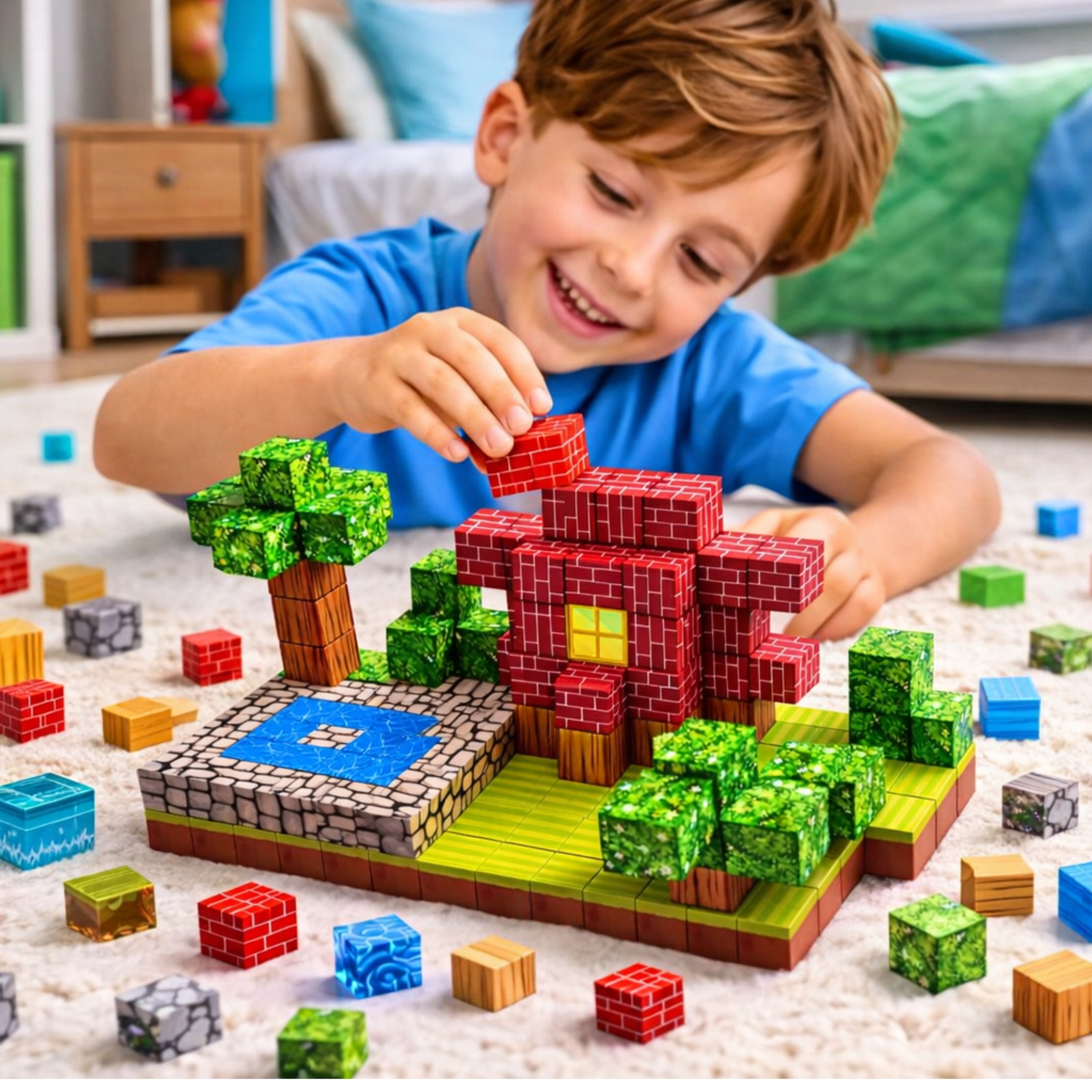 Magnetiniai blokai 208 dalių 3D kubeliai