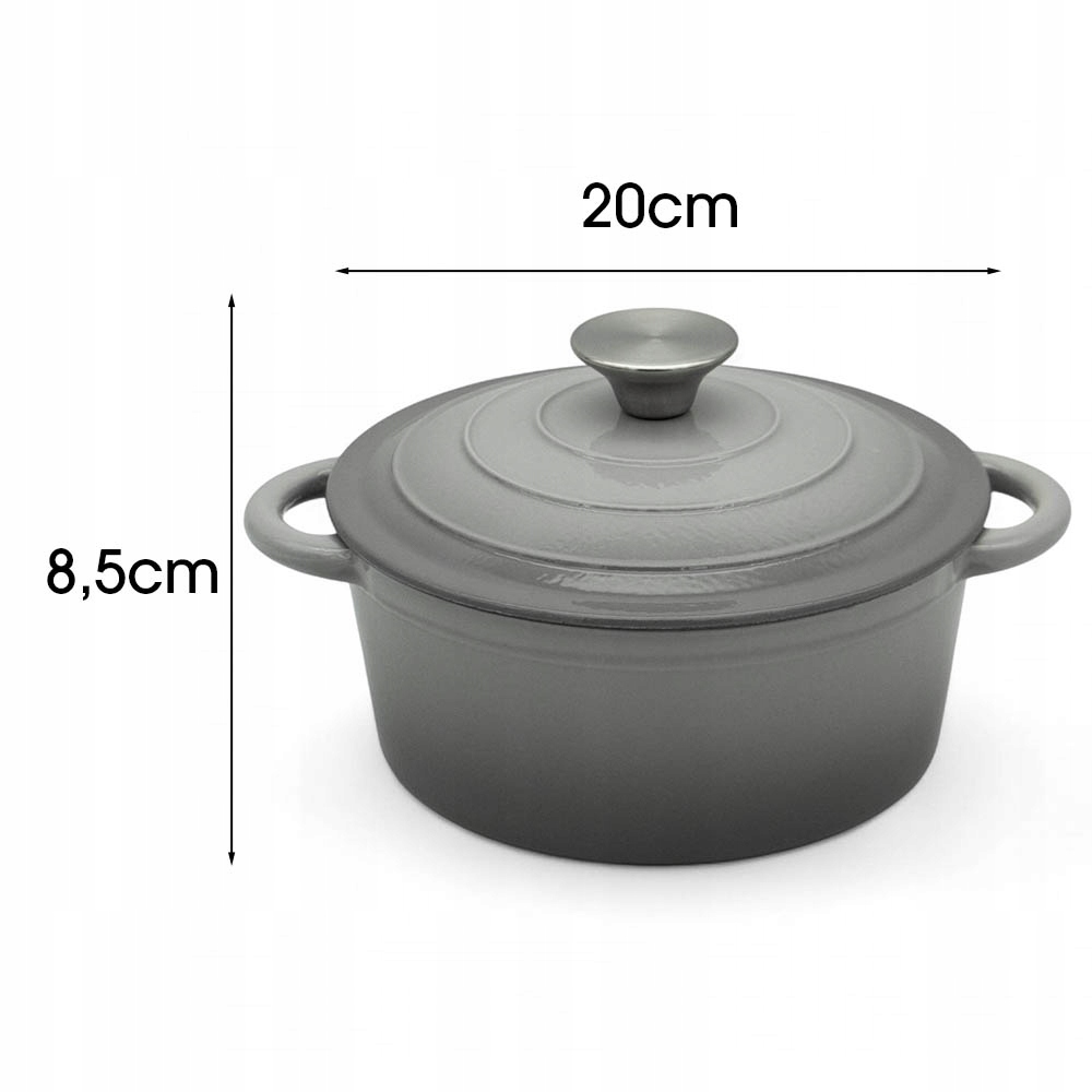 Emaliuotas ketaus puodas 20 cm apvalus su dangteliu ir rankenomis Tradicinis 2L
