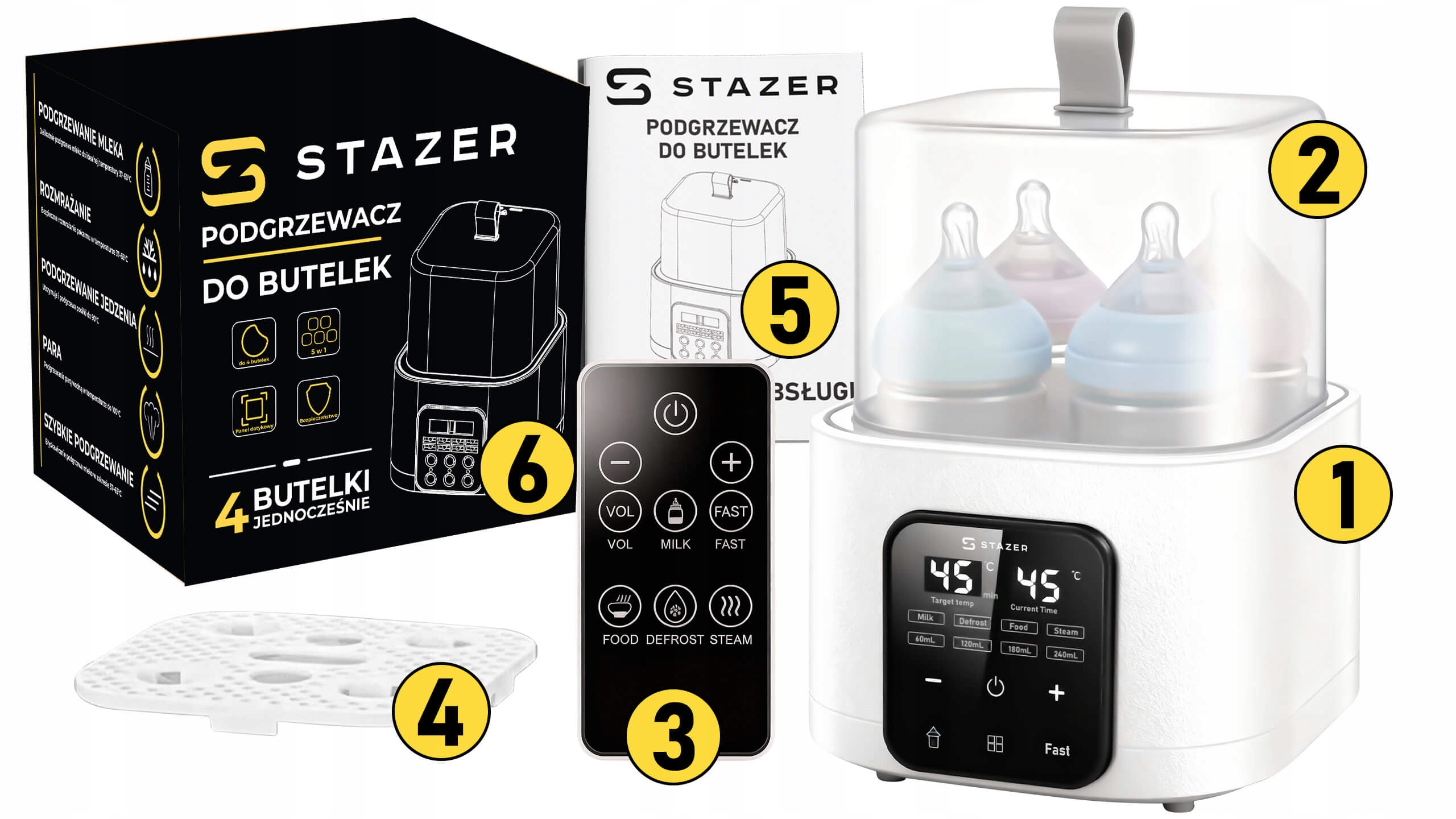 Stazer šildytuvas ir sterilizatorius 6 in 1 4 butelkoms