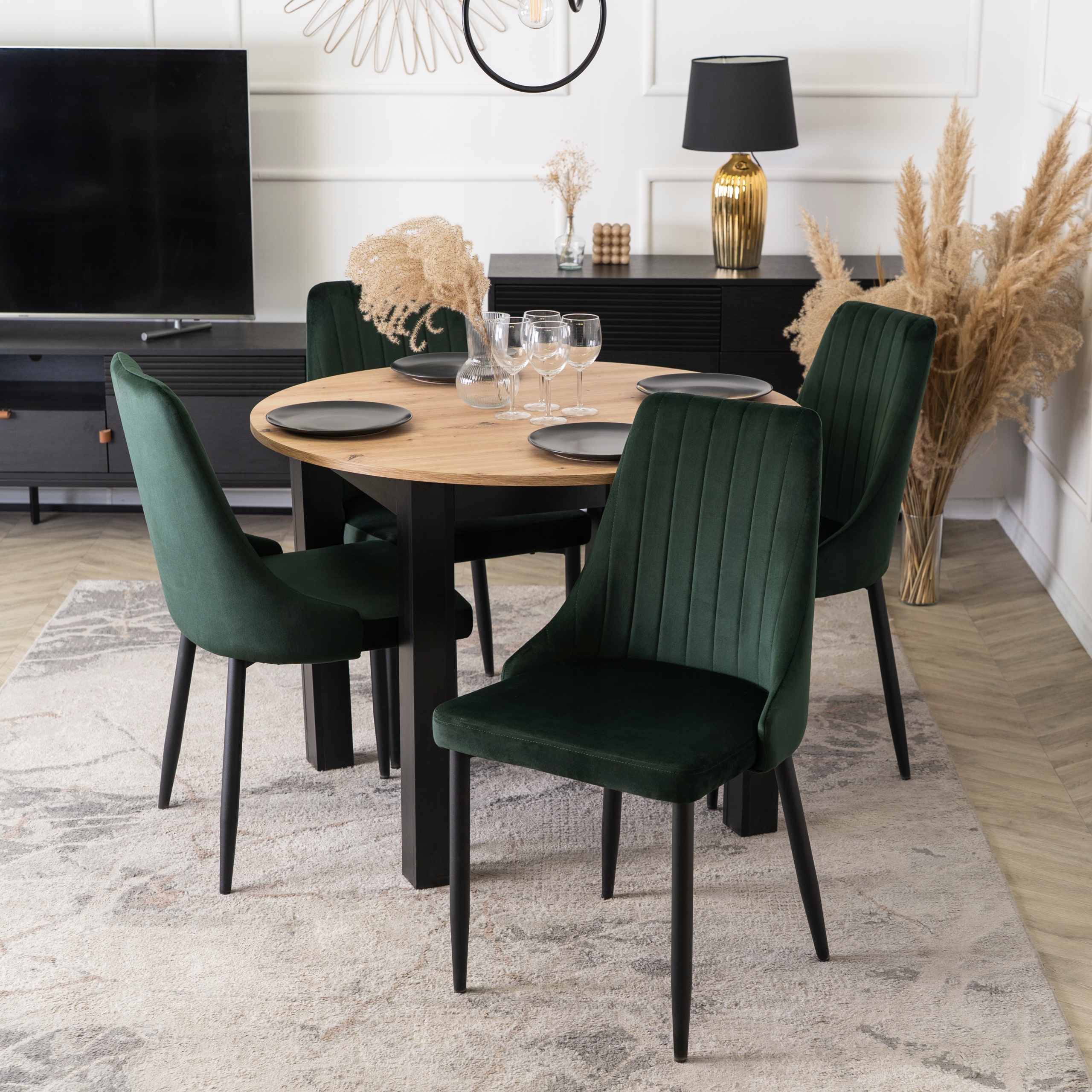 Minkšta veliūrinė virtuvės kėdė valgomajam Svetainės Loft Green BARI