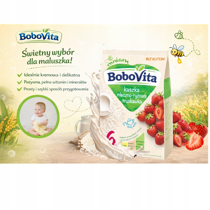 Bobovita ryžių kaša su braškėm 230 g nuo 6m