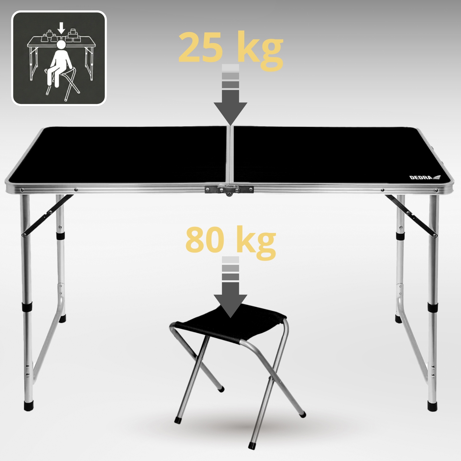 Stalas, sulankstomas stovyklavimo stalas, komplektas su 4 kėdėmis, 120x60x70cm