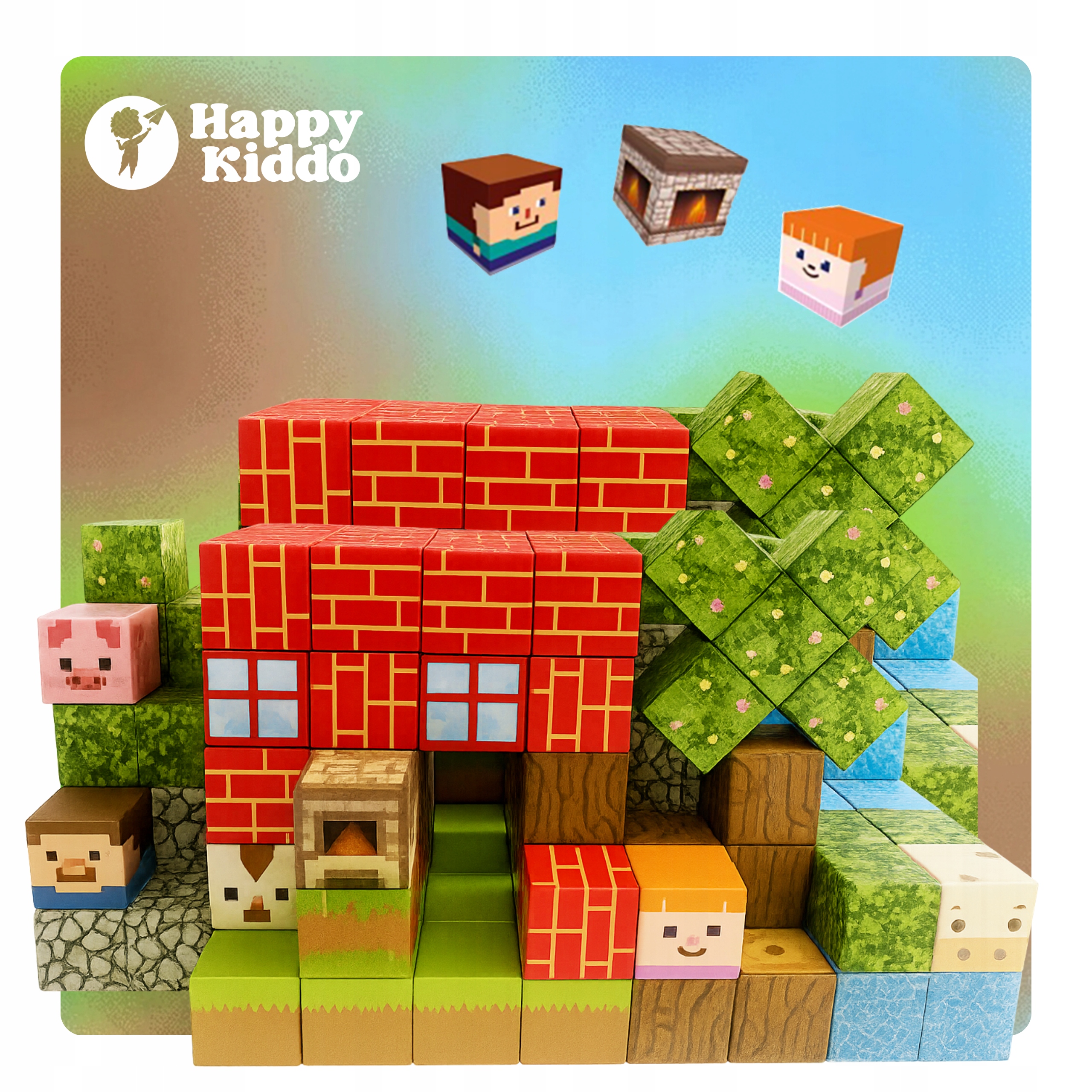 Happy Kiddo magnetiniai kubeliai 120 vnt. 3D