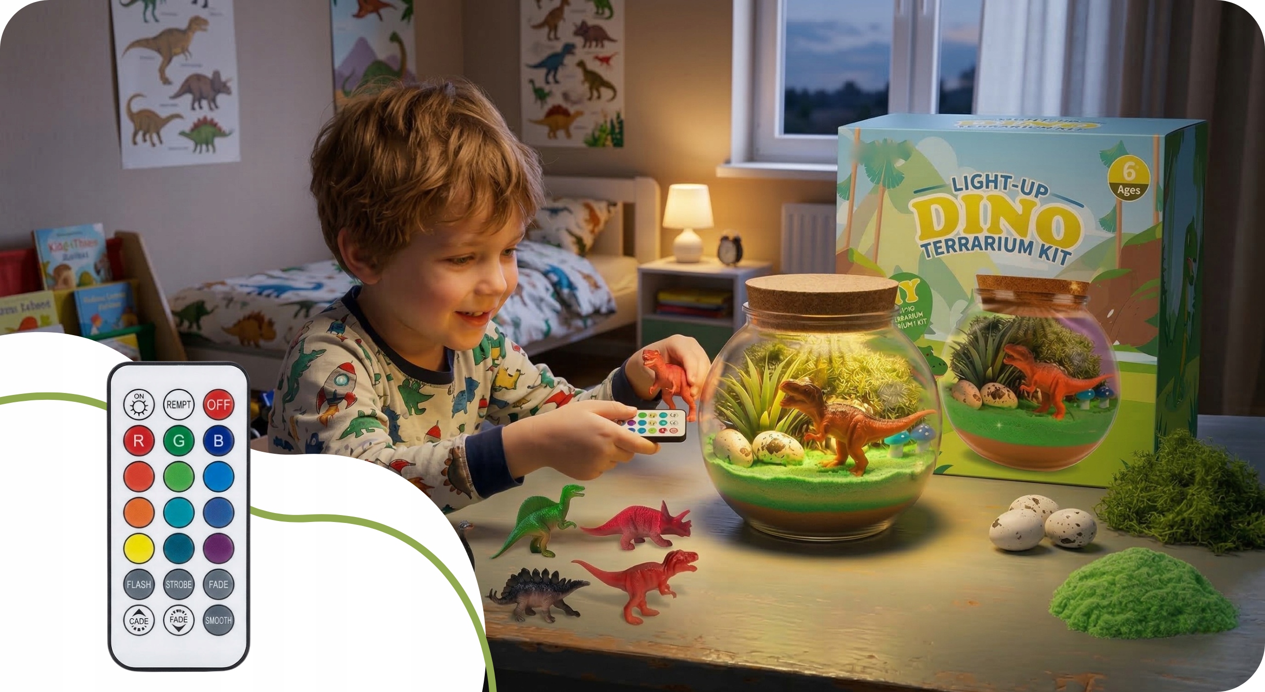 Para Toys dinozauro terariumas naktinė lempa su smėliu
