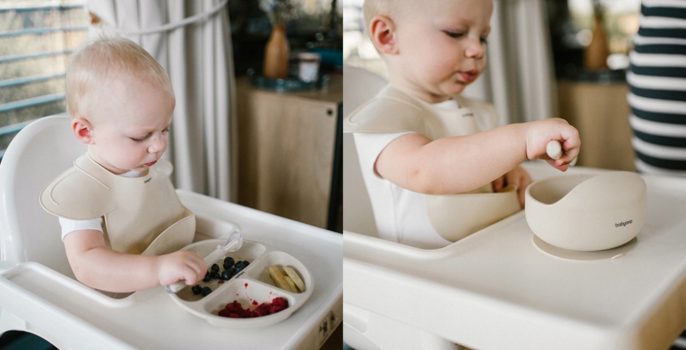 Dubuo ir lėkštė Silikoninių indų rinkinys su siurbtuku Babyono, smėlio spalvos