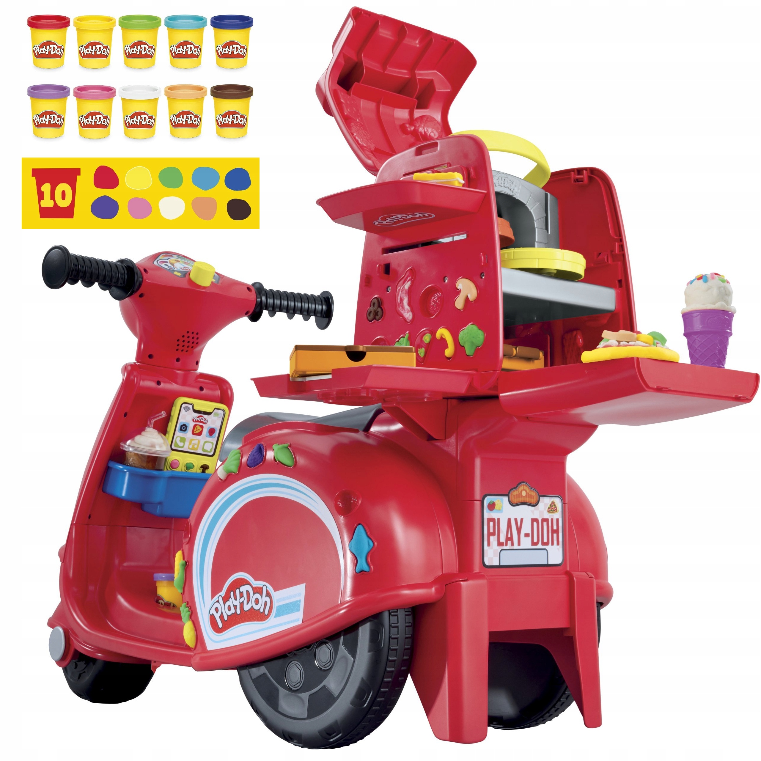 Play-Doh pizzerijos skuteris su 10 tubų ciastolina F8803