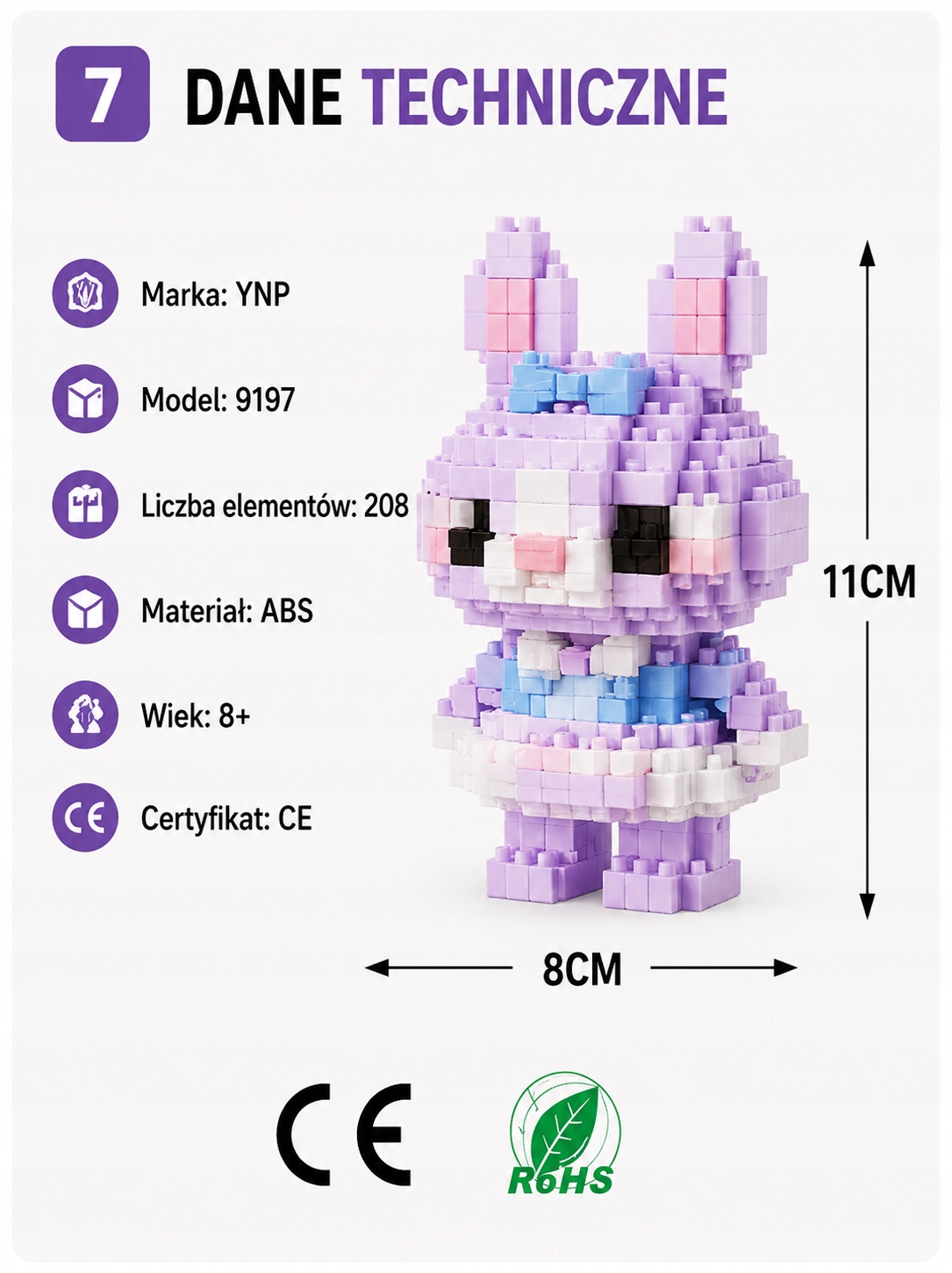 Mini Blocks Lavender Bunny 208 vnt. Mikroblokai 8+