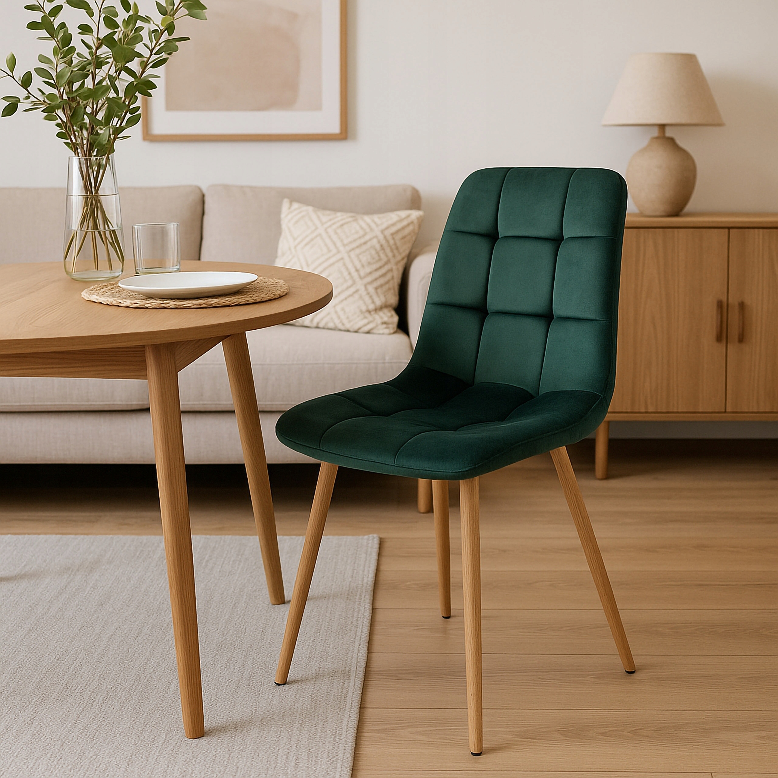 GREEN METAL dygsniuota minkšta VELVETINĖ KĖDĖ SVETAINEI VALGOMUI