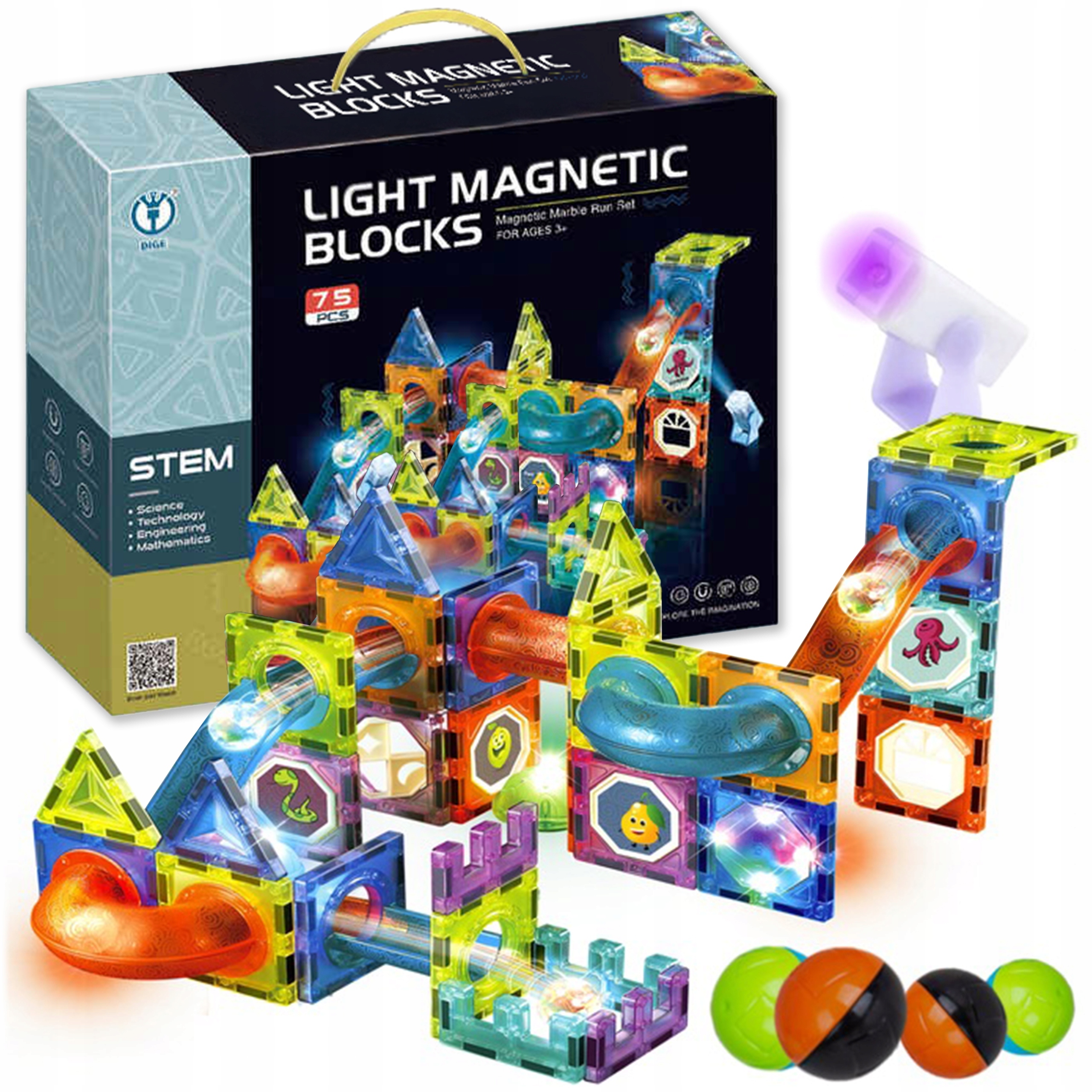 RicoKids magnetiniai edukaciniai 3D blokai, 75 dalys