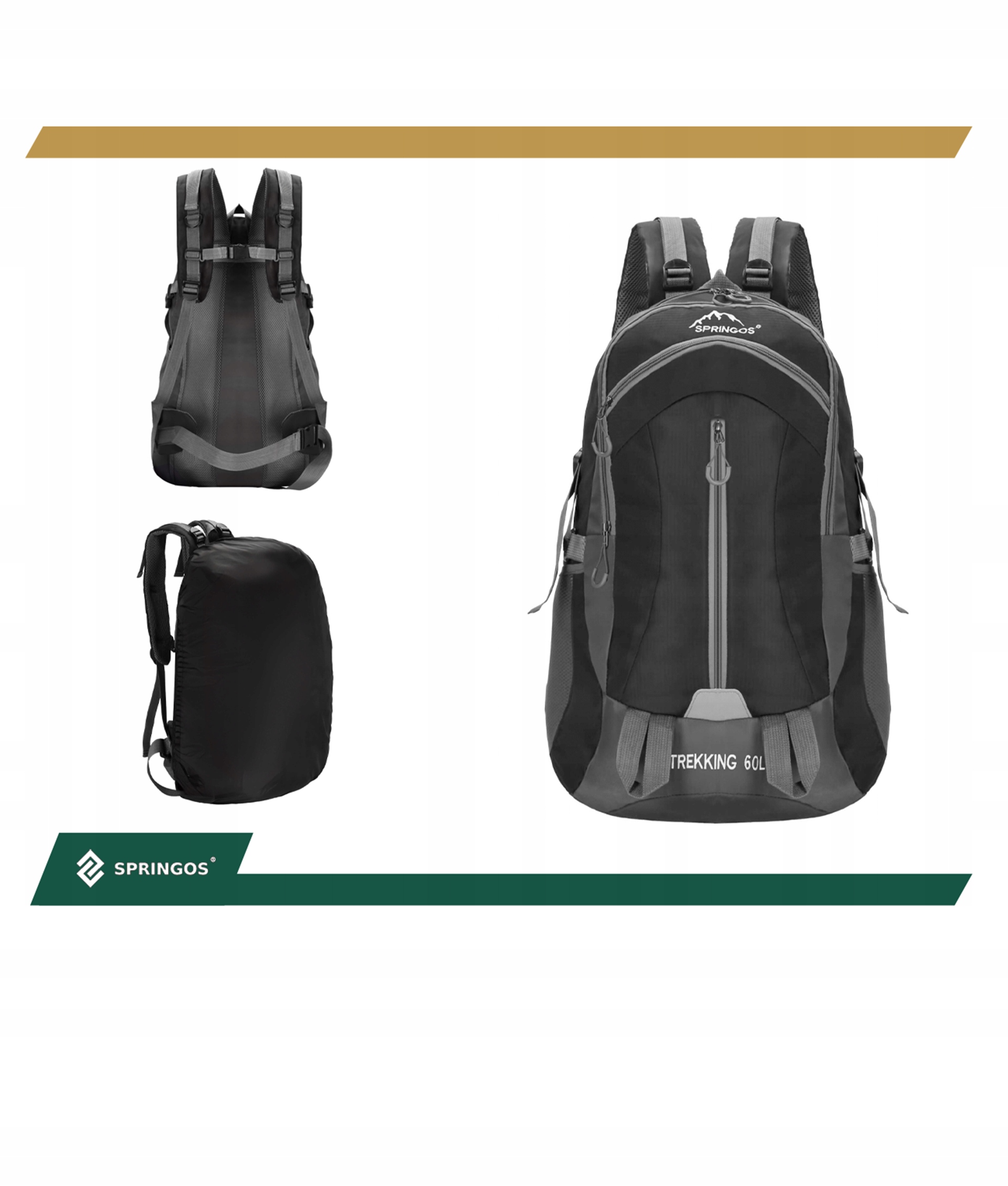 Springos trekinginis kuprinė, 60 l, juoda