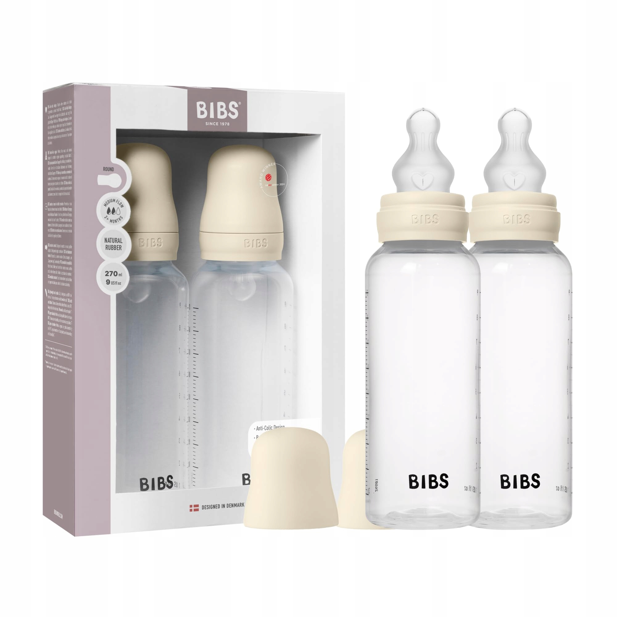 Bibs anti colic butelkos be BPA 270 ml Ivory 2 vnt.