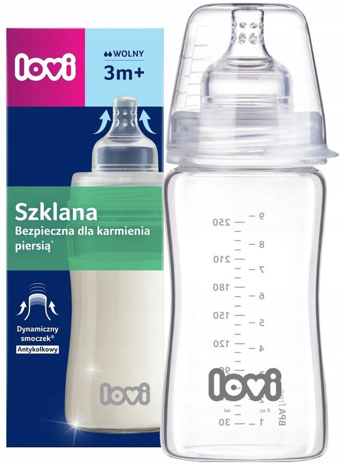Lovi stiklinė kūdikio butelka 250 ml nuo 3 mėnesių