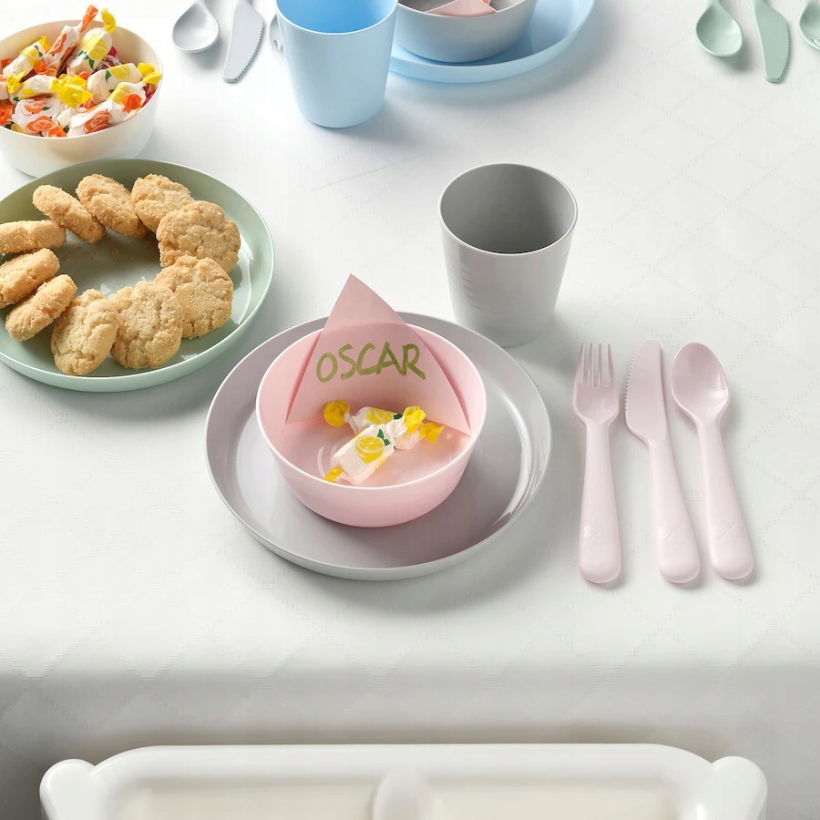 IKEA KALAS stalo įrankių rinkinys 18 dalių, 6 rinkiniai, spalvinga pastelinė