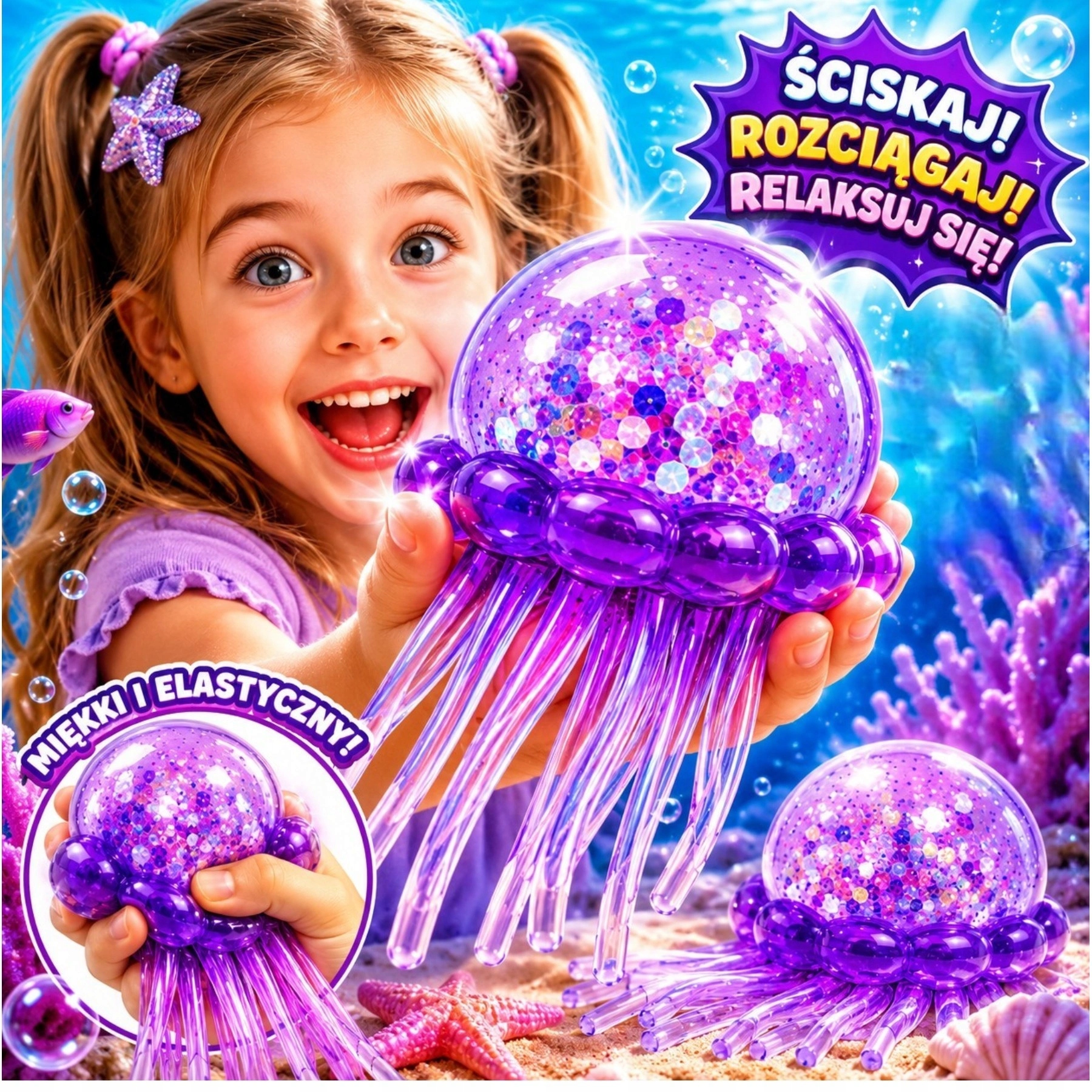 Toys antistresinis gniotek medūza su blizgučiais