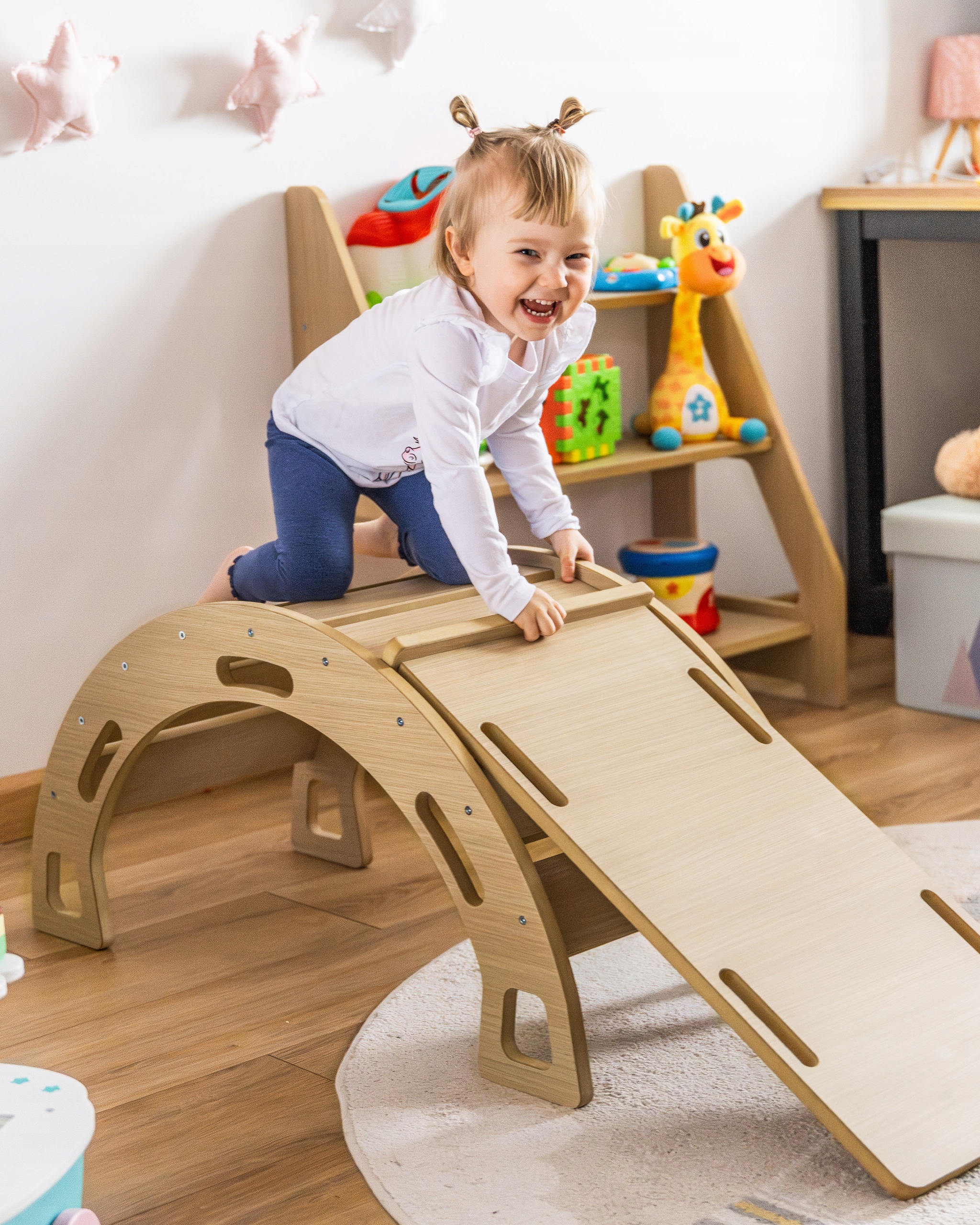 Obubu Montessori bergužis ąžuolinis su toboganu
