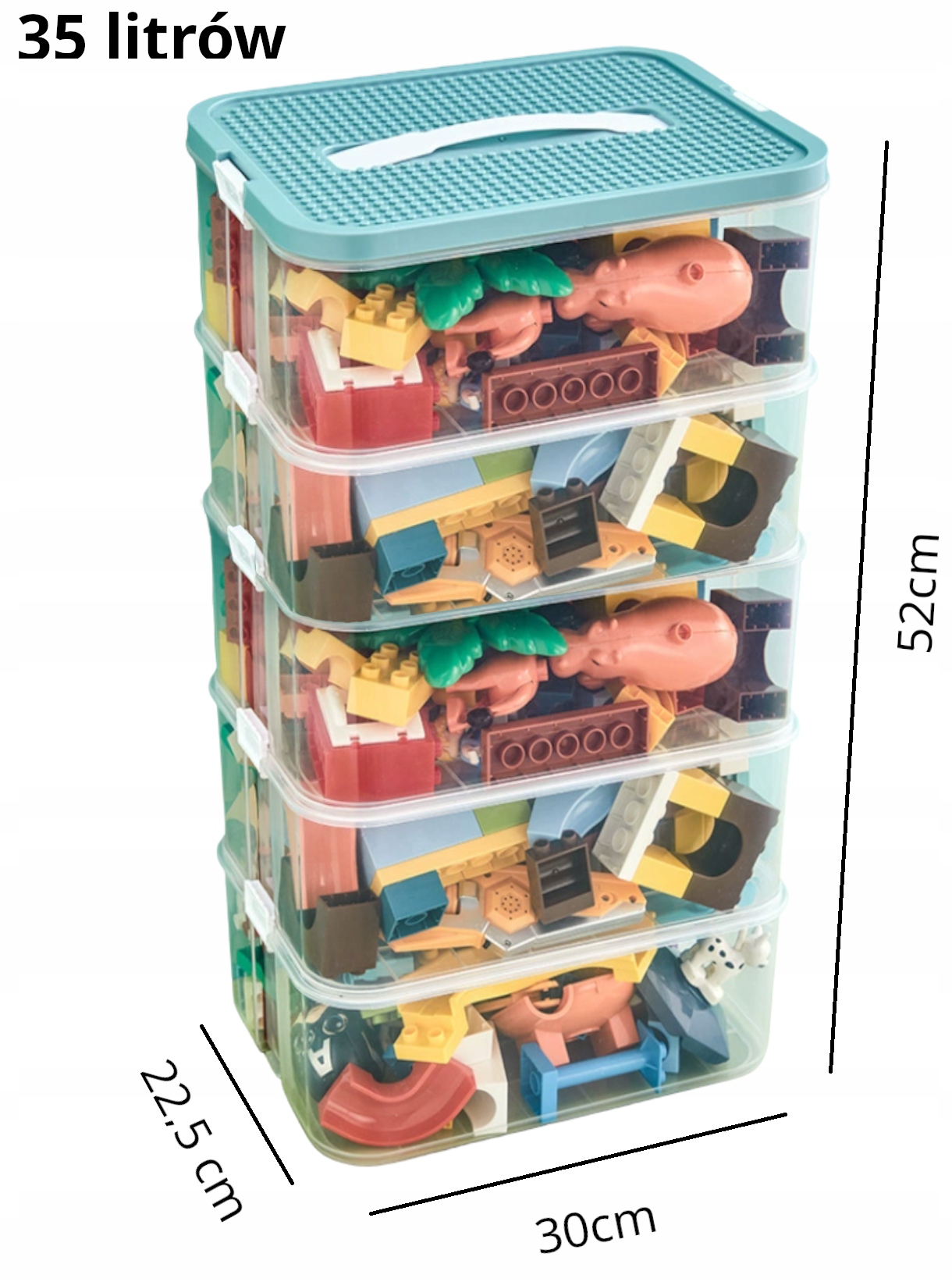 LEGO BLOCKS TOYS ORGANIZER KONTEINERIS Sluoksniuotas DIDELIS 5 pakopų 35 L