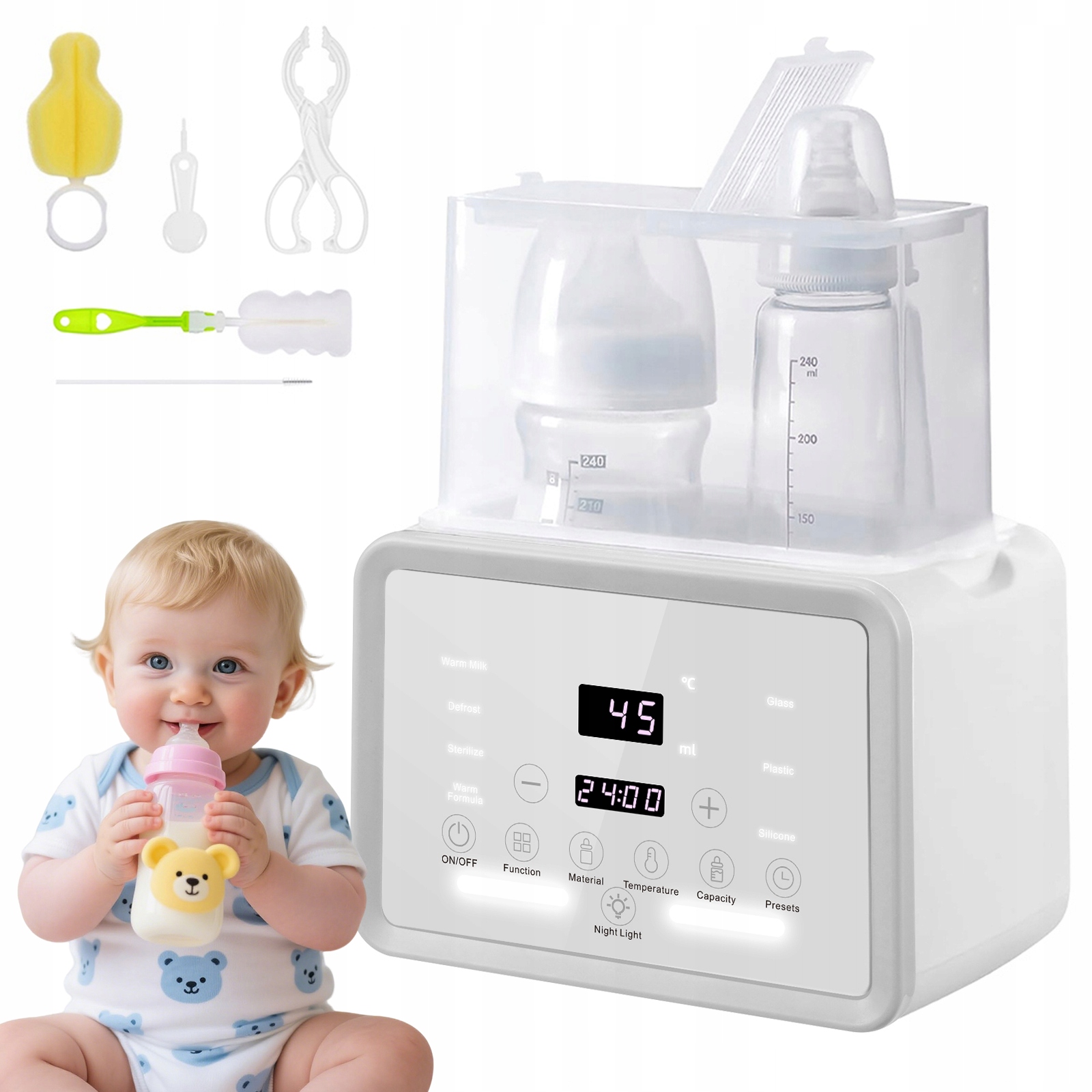 10in1 BUTELIŲ ŠILDYTUVAS ir LCD DVIGUBAS 2 BUTELIŲ STERILIZATORIUS SU LEMPA