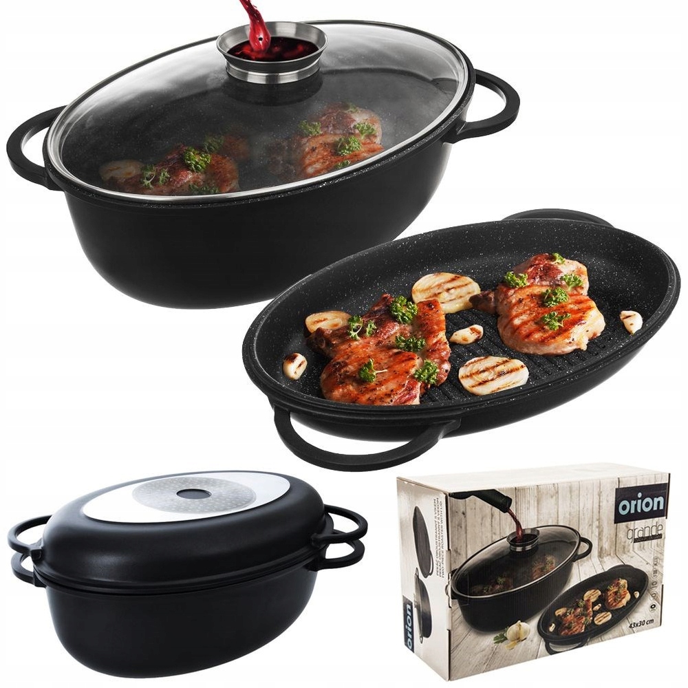 Kepimo skarda 10L 40X28X18CM ALIUMINIO STIKLO DANGINIS INDUKCINIAM 3 VIENŲ RINKINYS