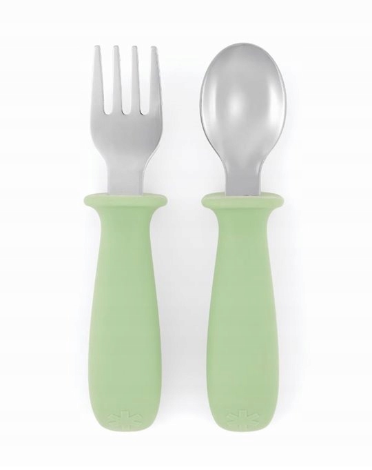 Skip Hop vaikiškų stalo įrankių šakutė ir šaukštas Green Besties Squa