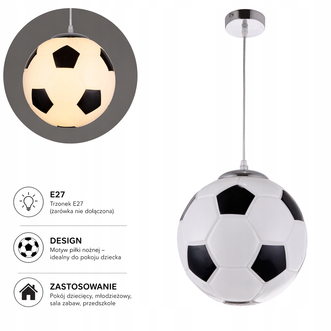 Krislamp pakabinama lempa su futbolo kamuolio dizainu